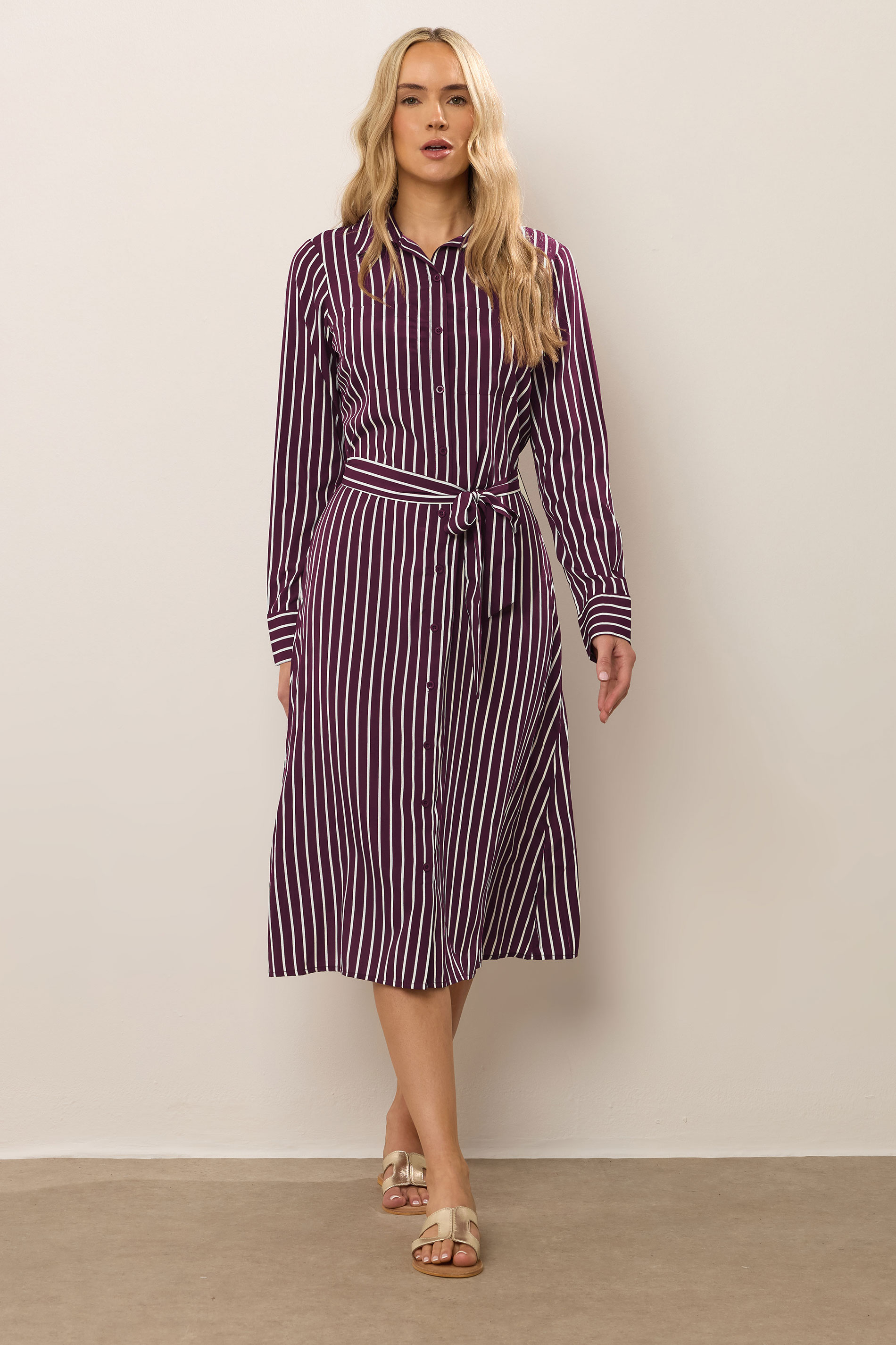LTS Tall Burgundy Red Striped Long Sleeve Shirt Dress | Long Tall Sally 2