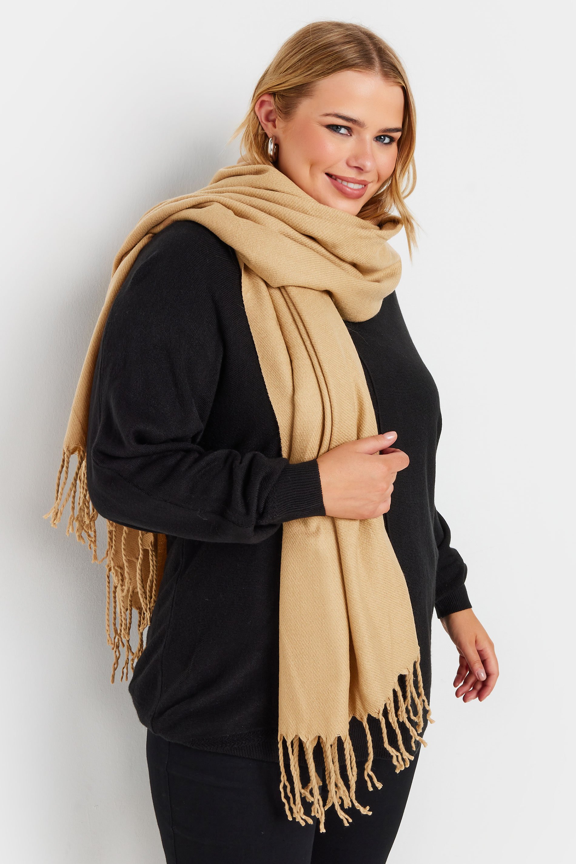 Beige Brown Blanket Wrap Scarf | Yours Clothing 1