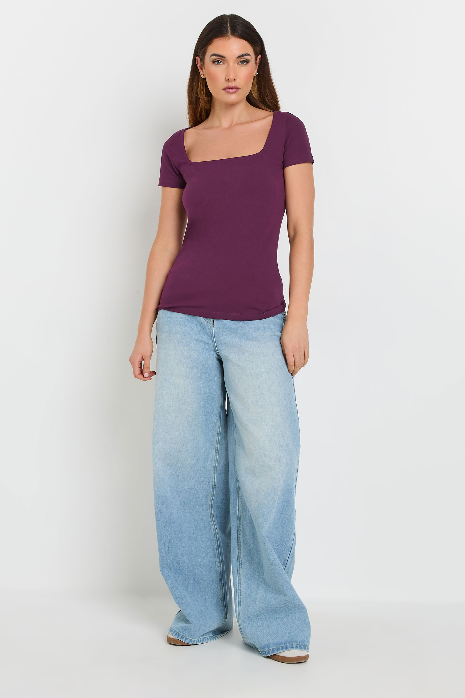 LTS Tall 2 PACK Beige Brown & Red Fitted Square Neck Tops | Long Tall Sally 4