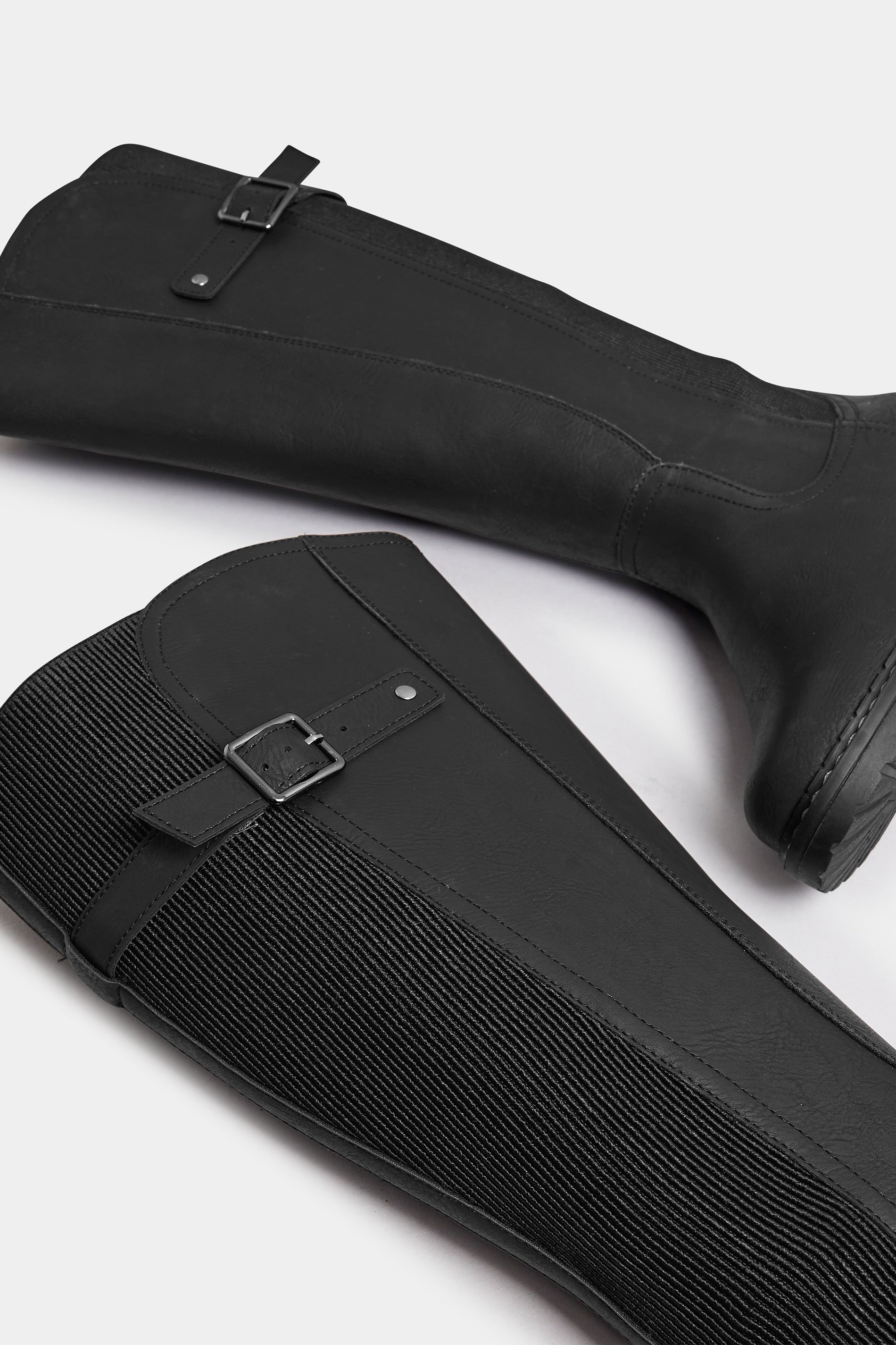 Black Faux Leather Stretch Knee High Boots In Extra Wide EEE Fit | Yours Clothing 5