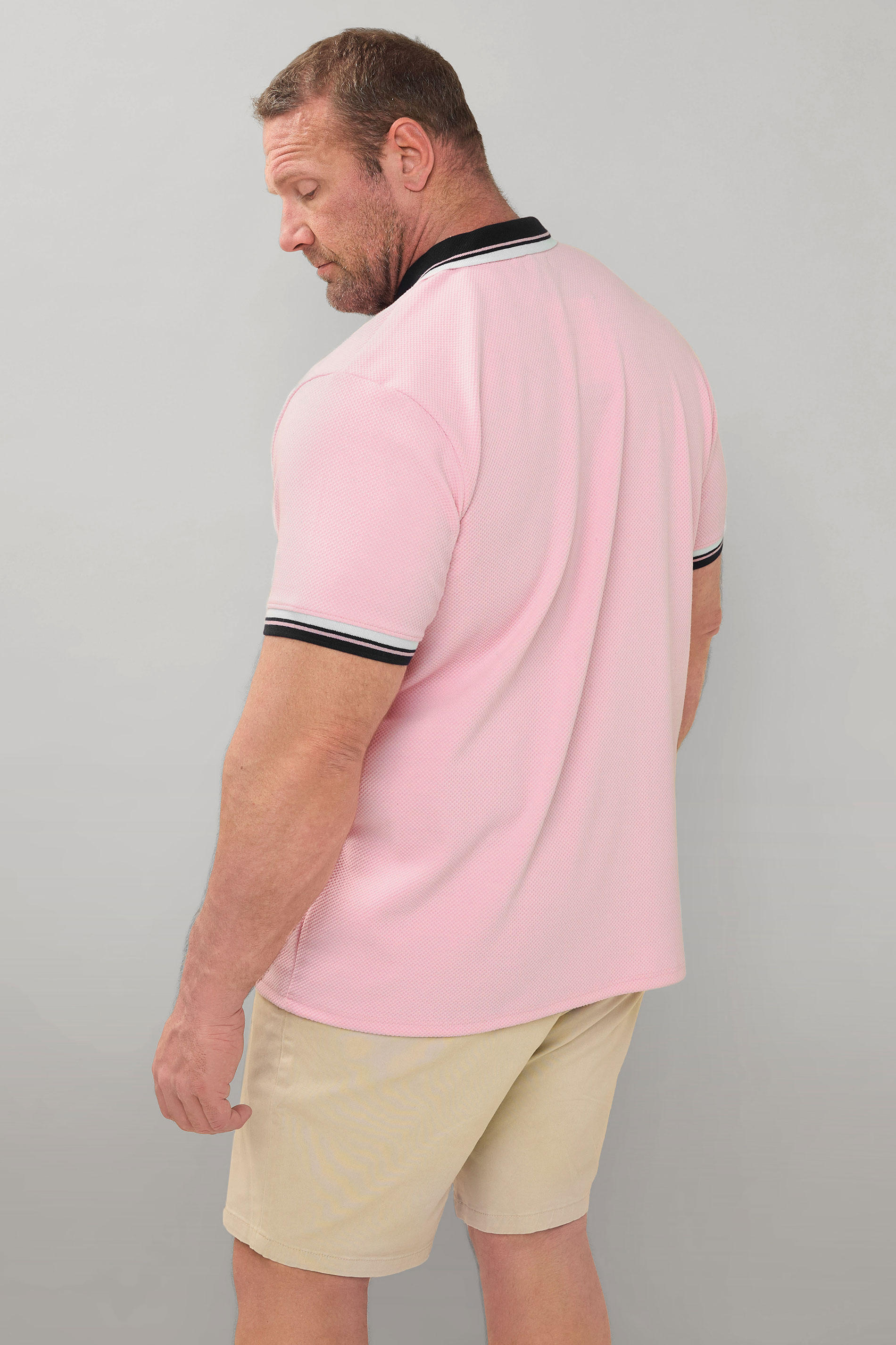 BadRhino Big & Tall Pink Seersucker Textured Zip Polo Shirt | BadRhino 3