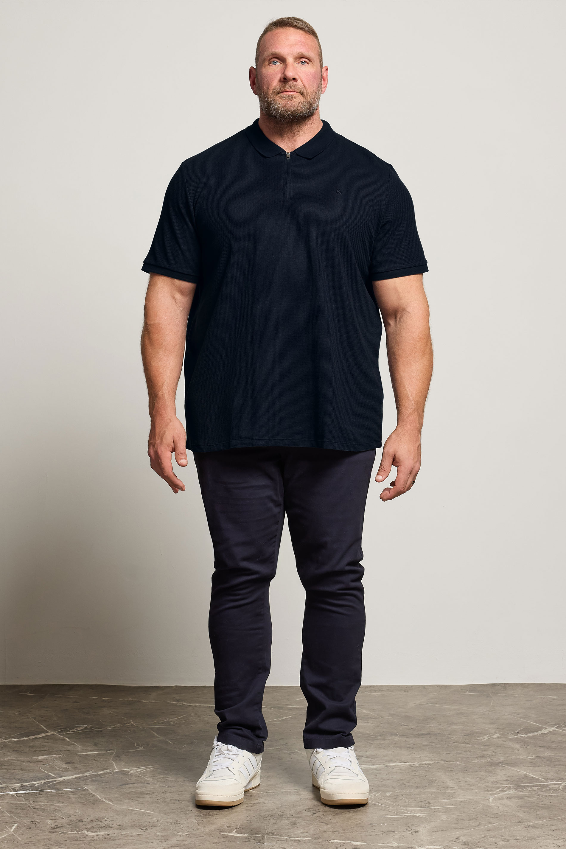JACK & JONES Big & Tall Black Zip Neck Polo Shirt | BadRhino 2