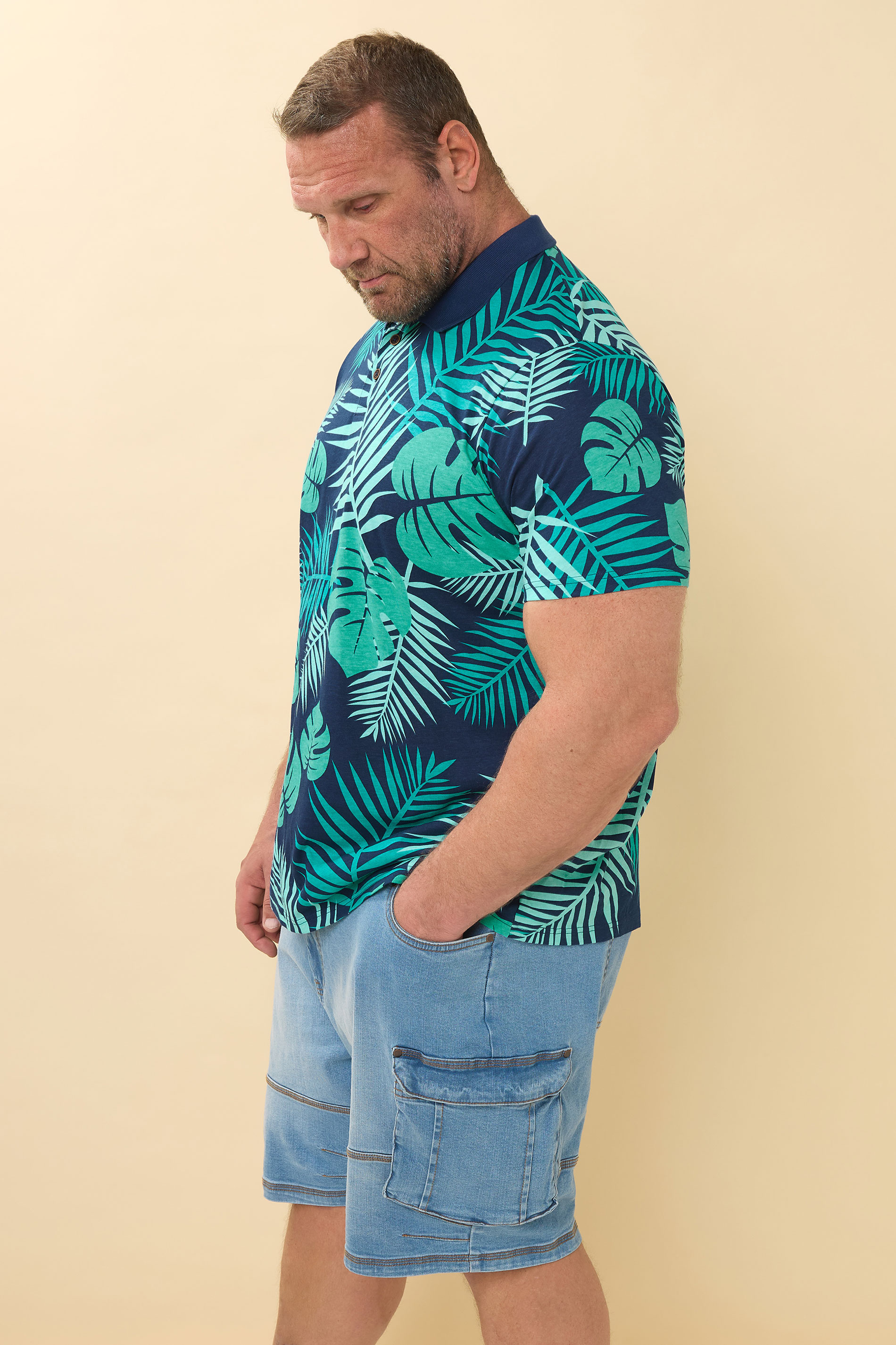 BadRhino Big & Tall Navy Blue Leaf Print Polo Shirt | BadRhino 5