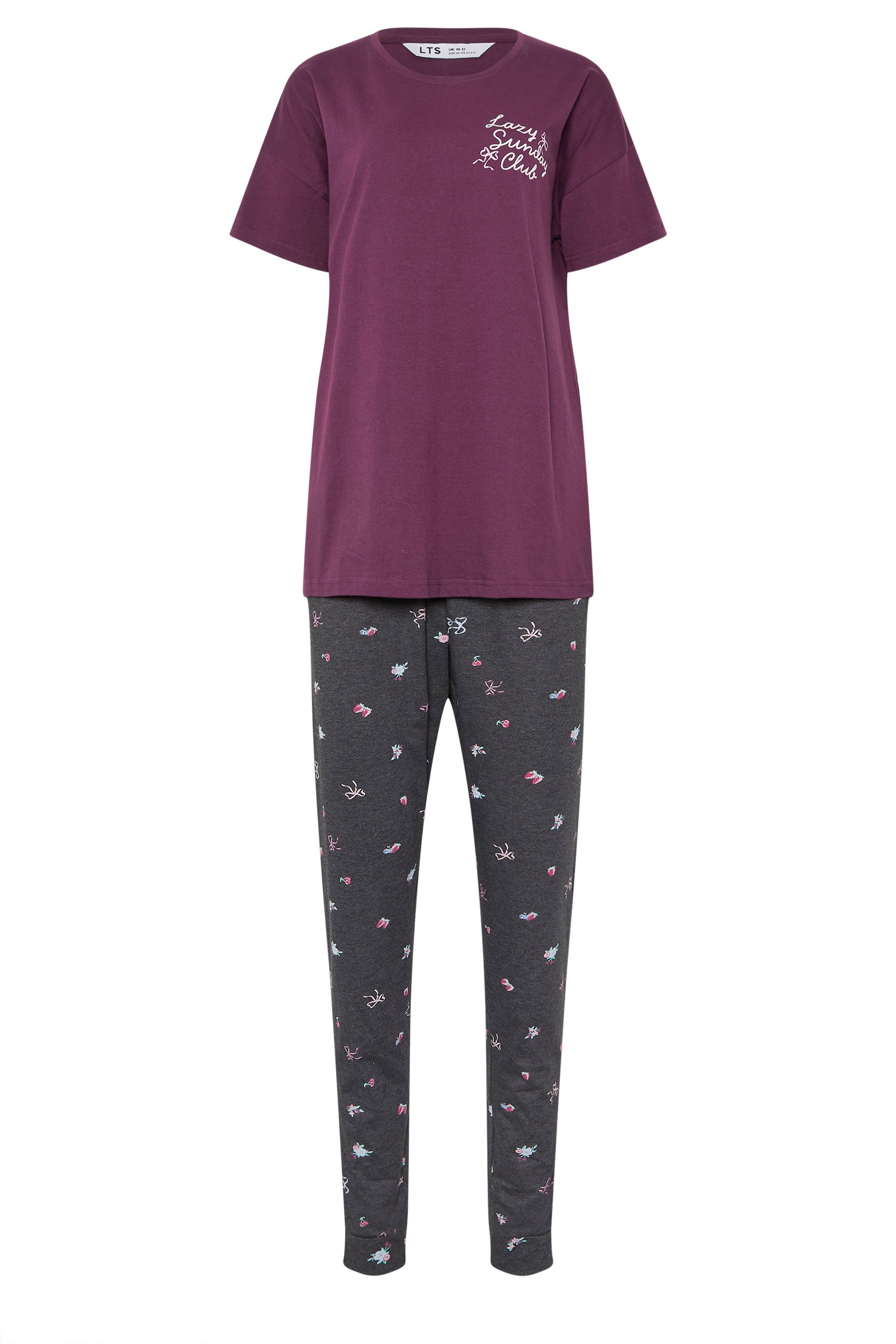 LTS Tall Woman's Burgundy Red 'Sunday Club' Slogan Pyjama Set | Long Tall Sally 6
