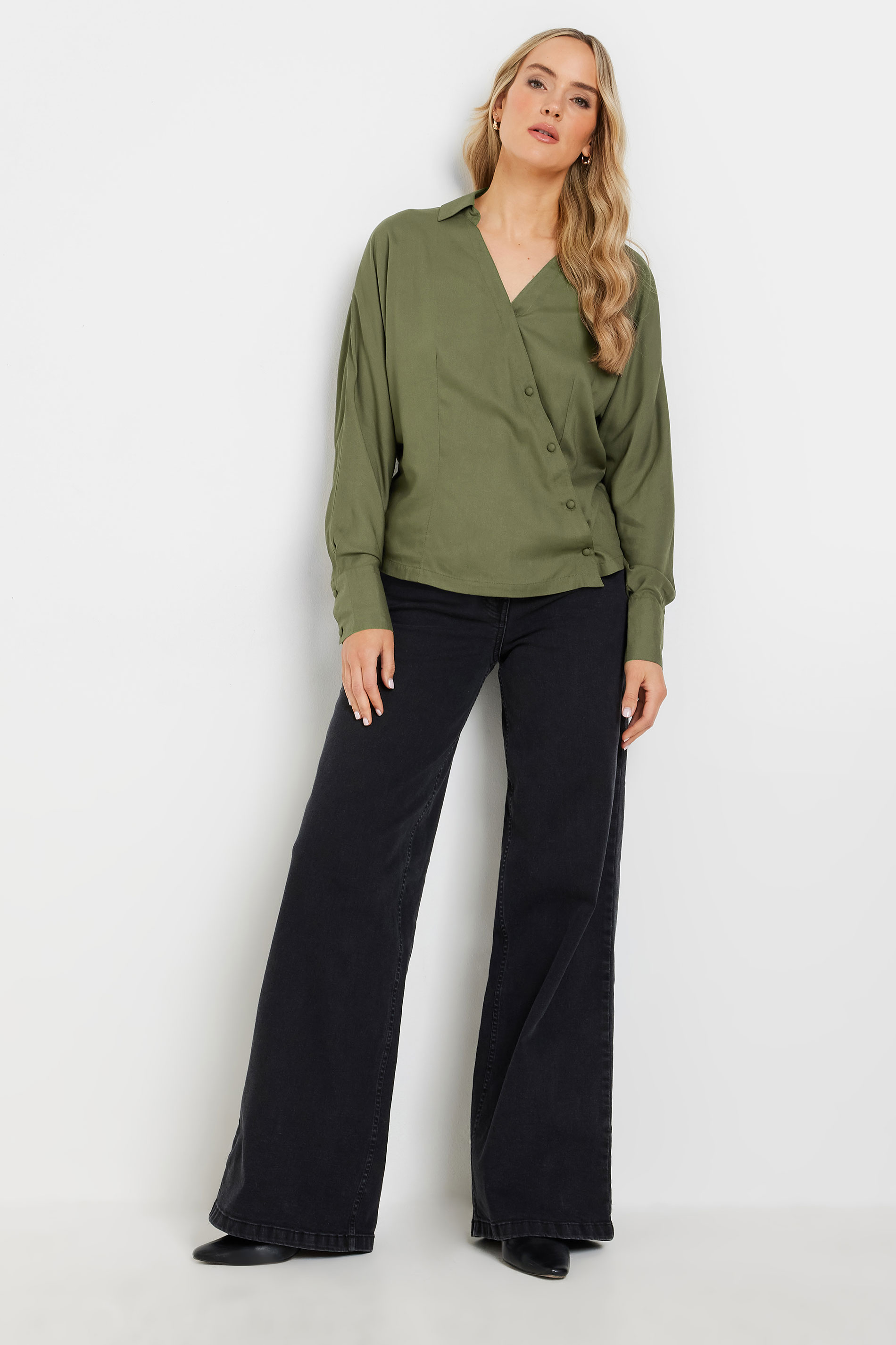 LTS Tall Khaki Green Asymmetric Button Shirt | Long Tall Sally 2