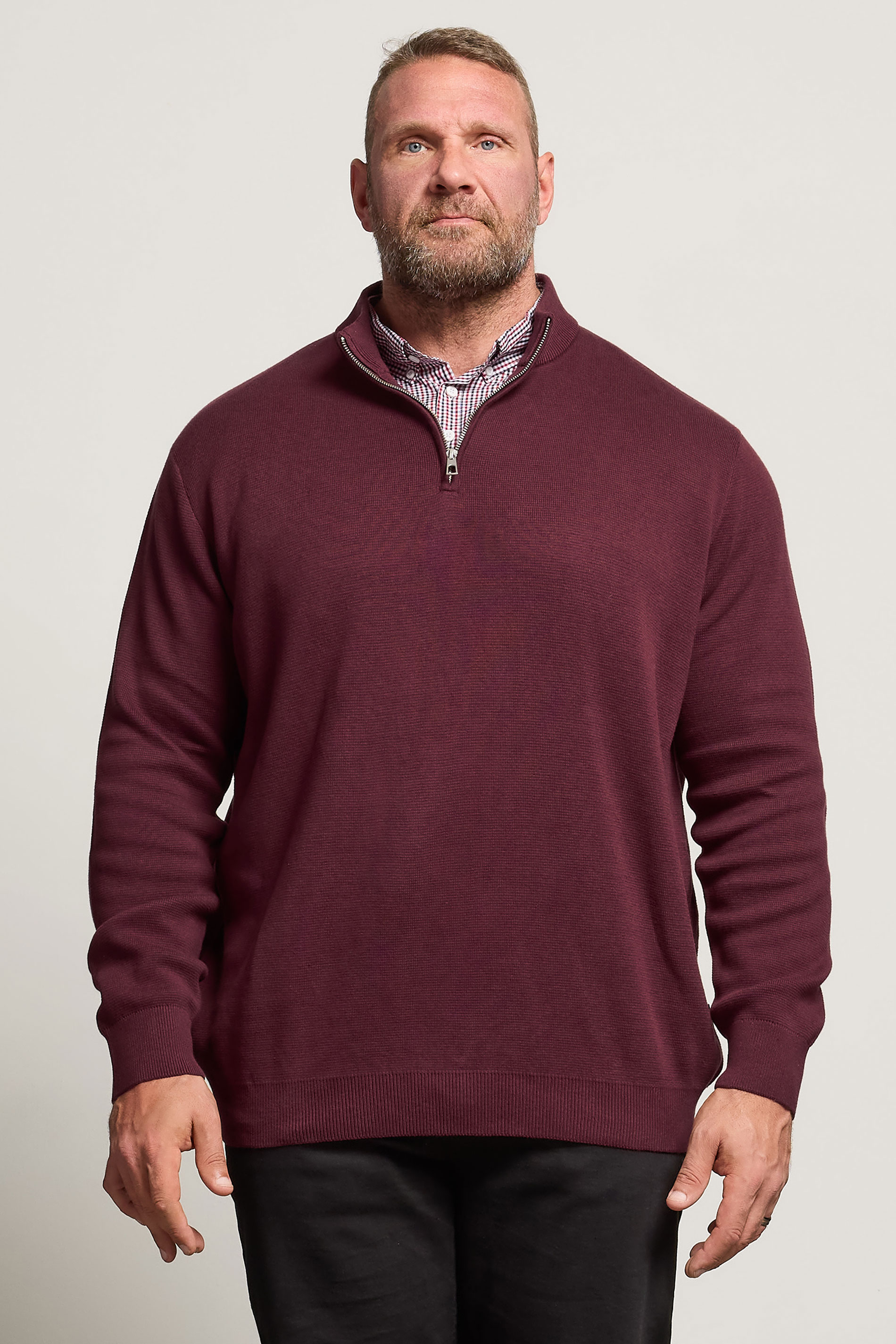 BadRhino Big & Tall Burgundy Red Mock Shirt Milano Quarter Zip Jumper | BadRhino 1