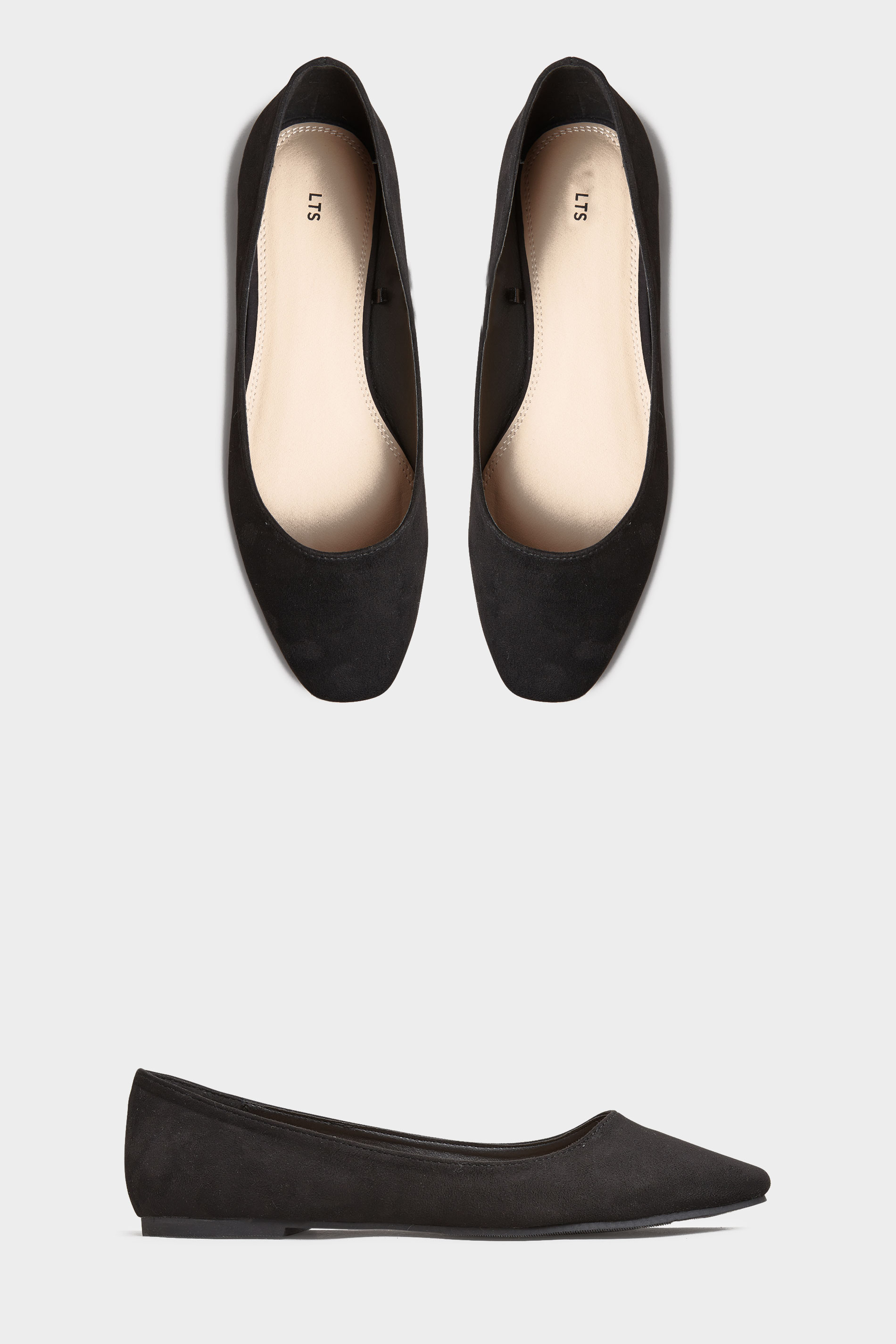 LTS Black Square Toe Ballet Pumps In Standard Fit | Long Tall Sally 2