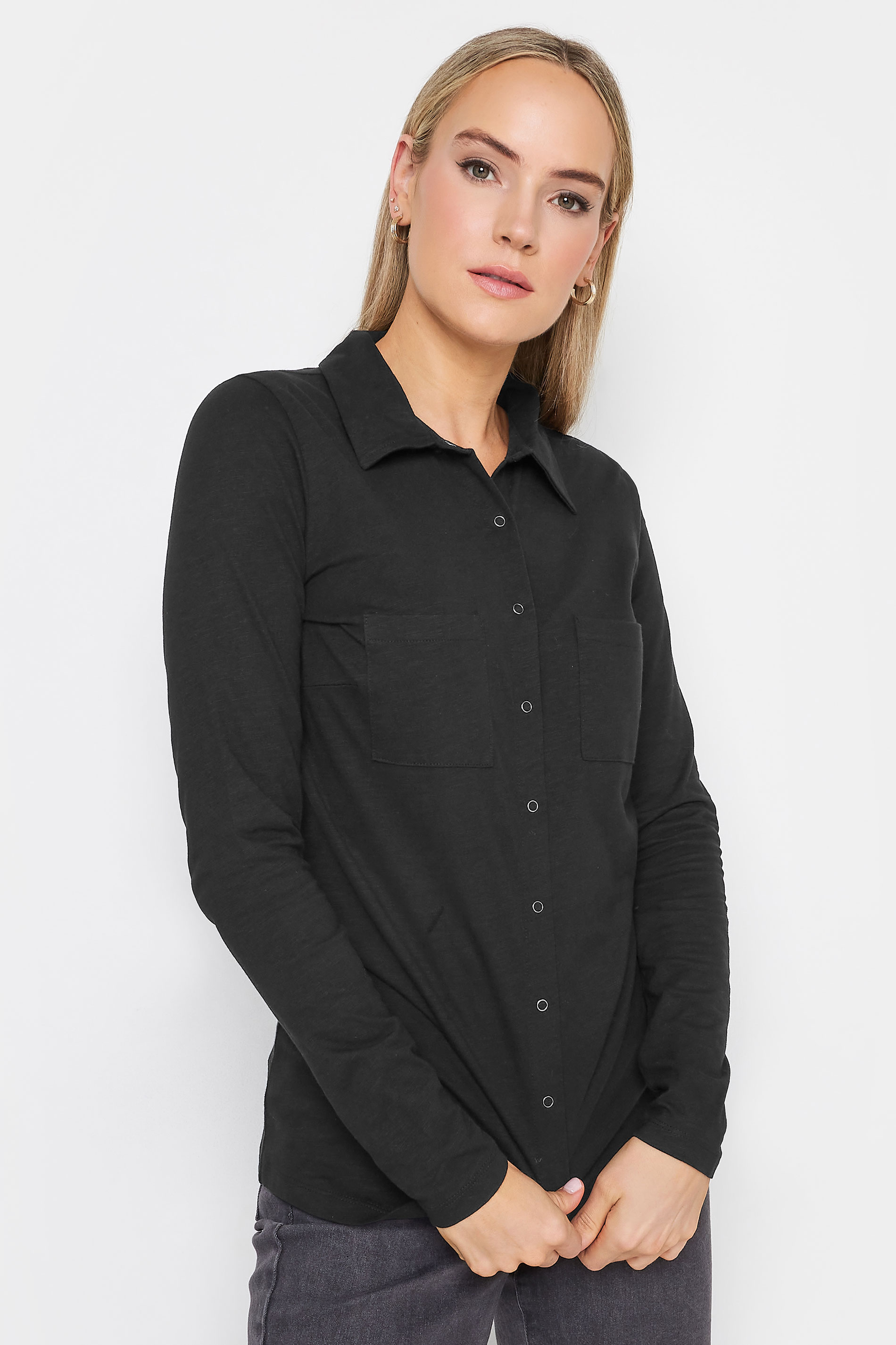 LTS Tall Women's Black Cotton Jersey Shirt | Long Tall Sally 1