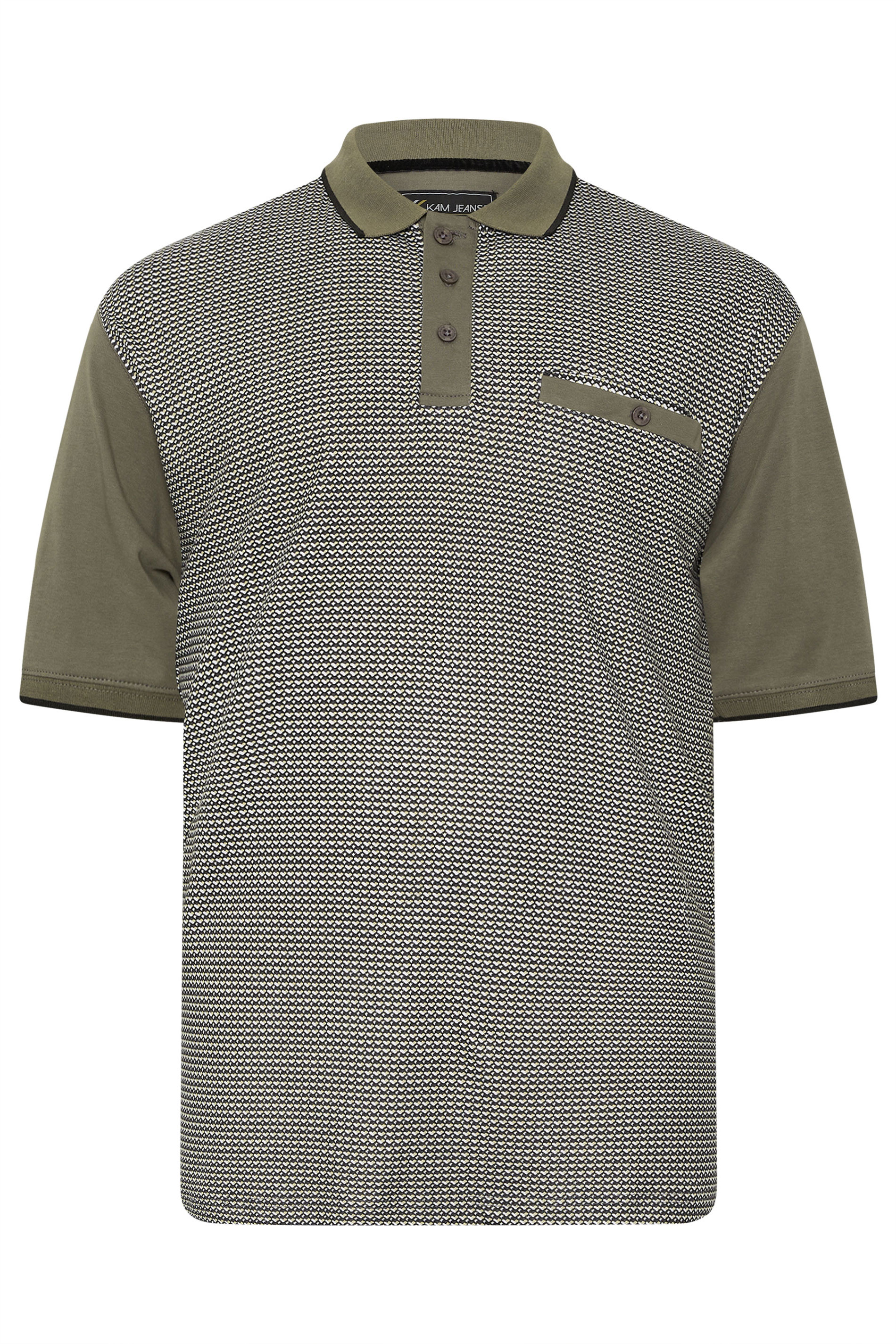 KAM Khaki Green Geometric Print Short Sleeve Polo Shirt | BadRhino 4
