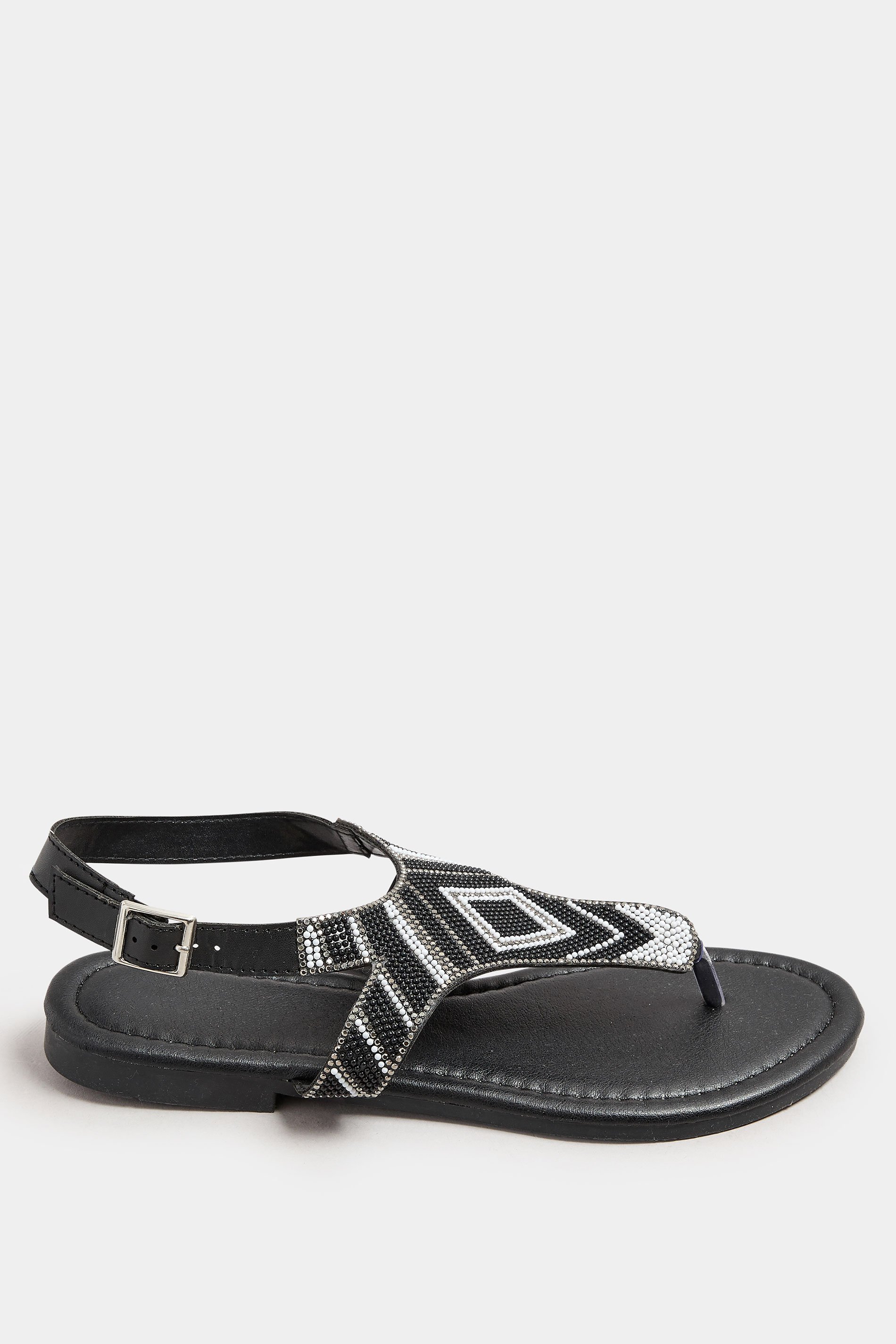 LTS Black Beaded Ankle Strap Sandals In Standard Fit | Long Tall Sally 3