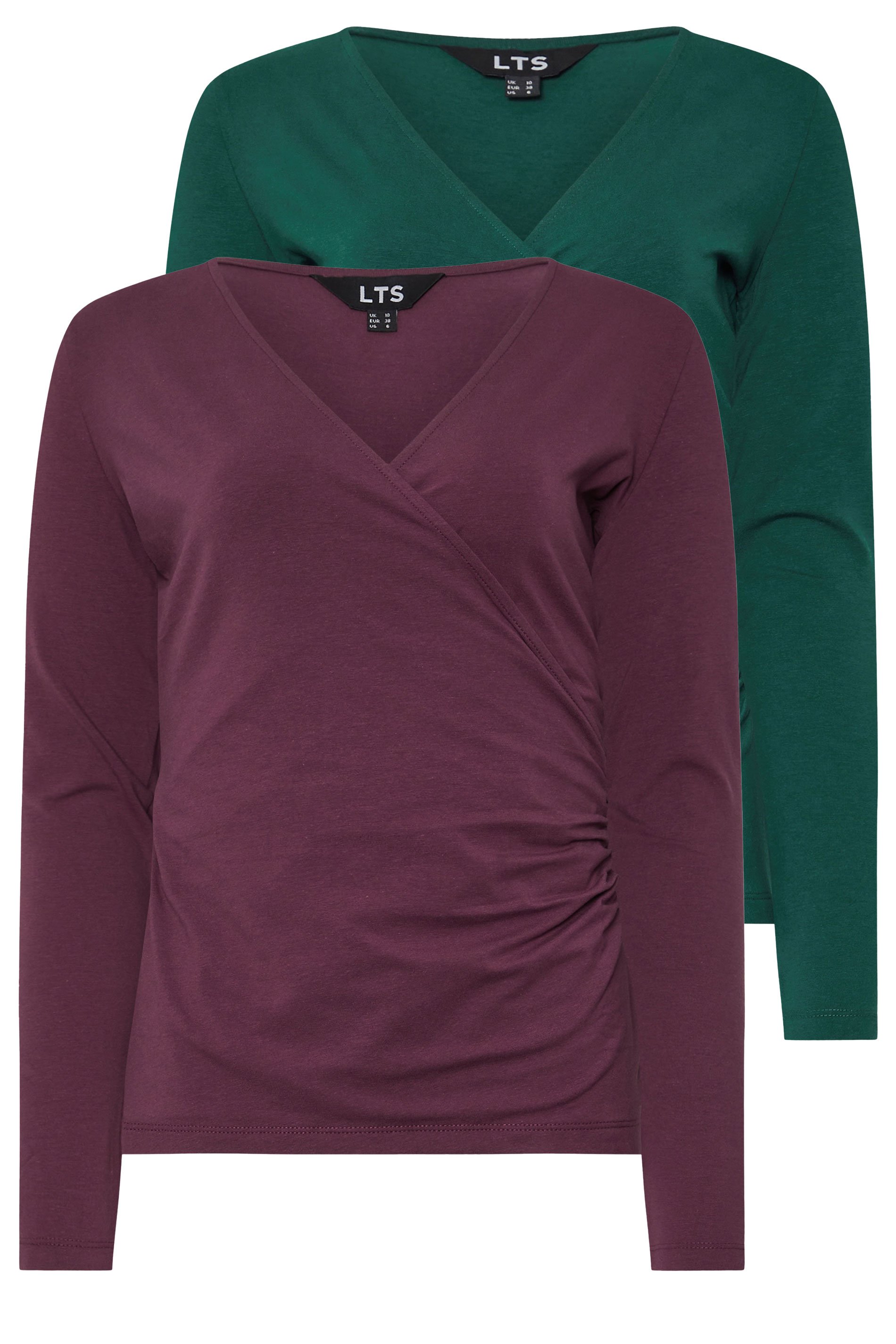 LTS Tall 2 PACK Green & Burgundy Red Wrap Tops | Long Tall Sally 7