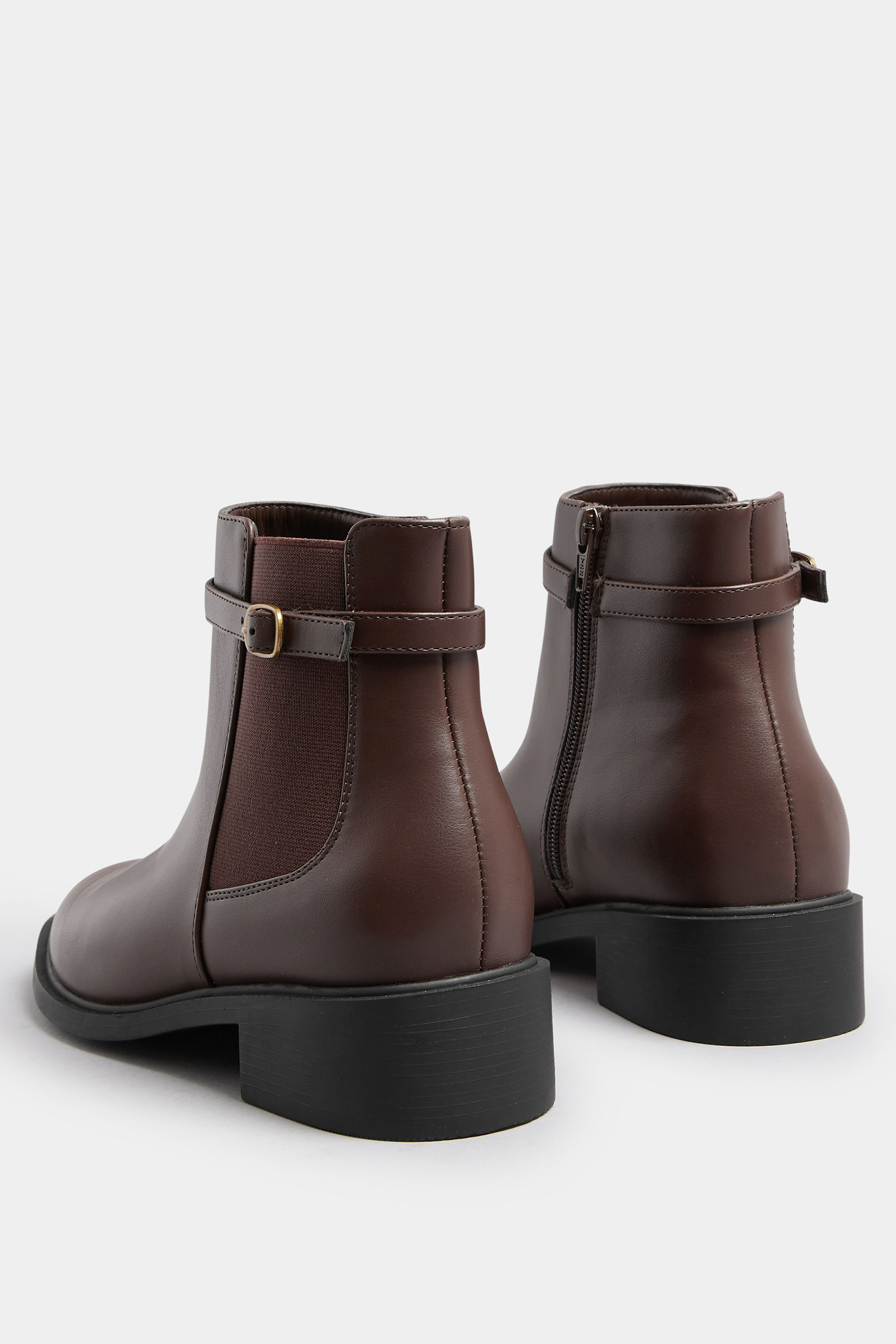 Black Faux Leather Buckle Stretch Ankle Boots In Wide E Fit & Extra Wide EEE Fit | Yours Clothing 4