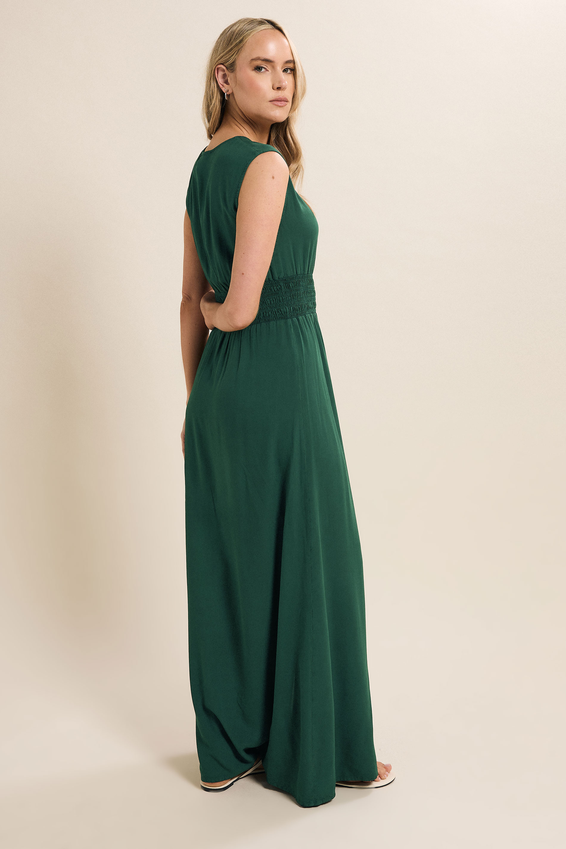 LTS Tall Green Acid Wash Shirred Maxi Dress | Long Tall Sally 5