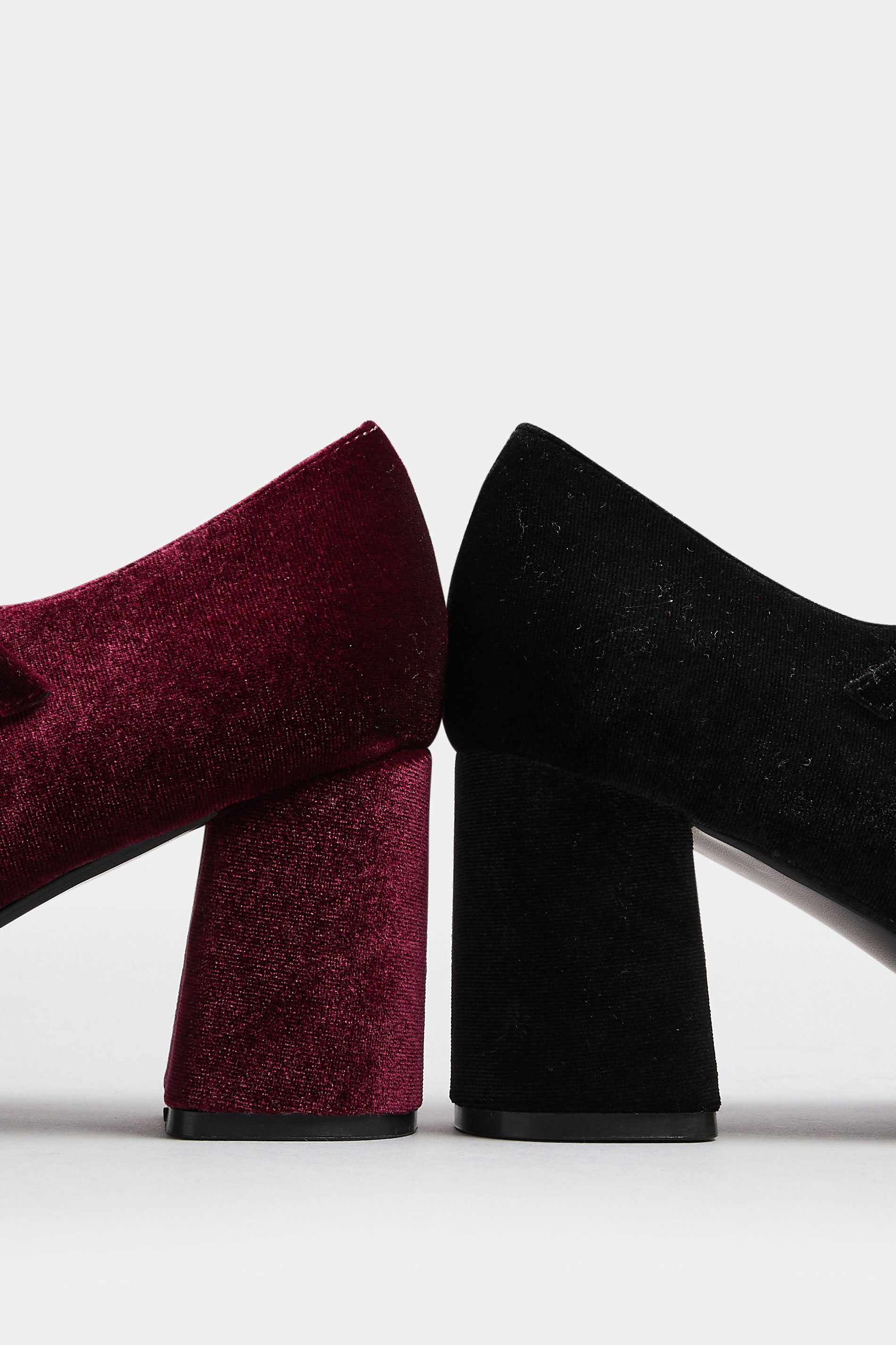 Burgundy Red Velvet Mary Jane Block Heels In Extra Wide EEE Fit | Yours Clothing 6