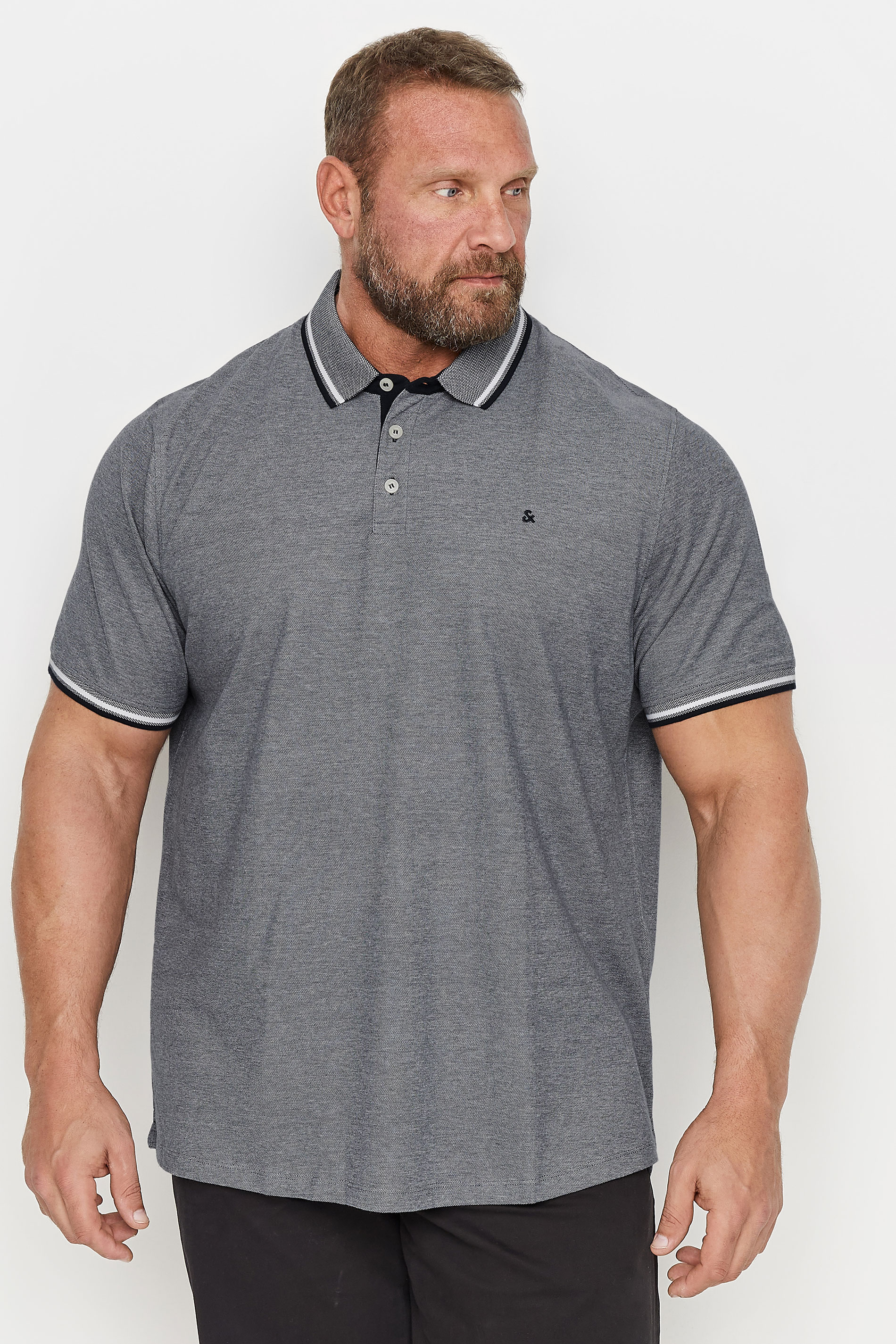 JACK & JONES Big & Tall Blue 'Paulos' Pique Polo Shirt | BadRhino 1