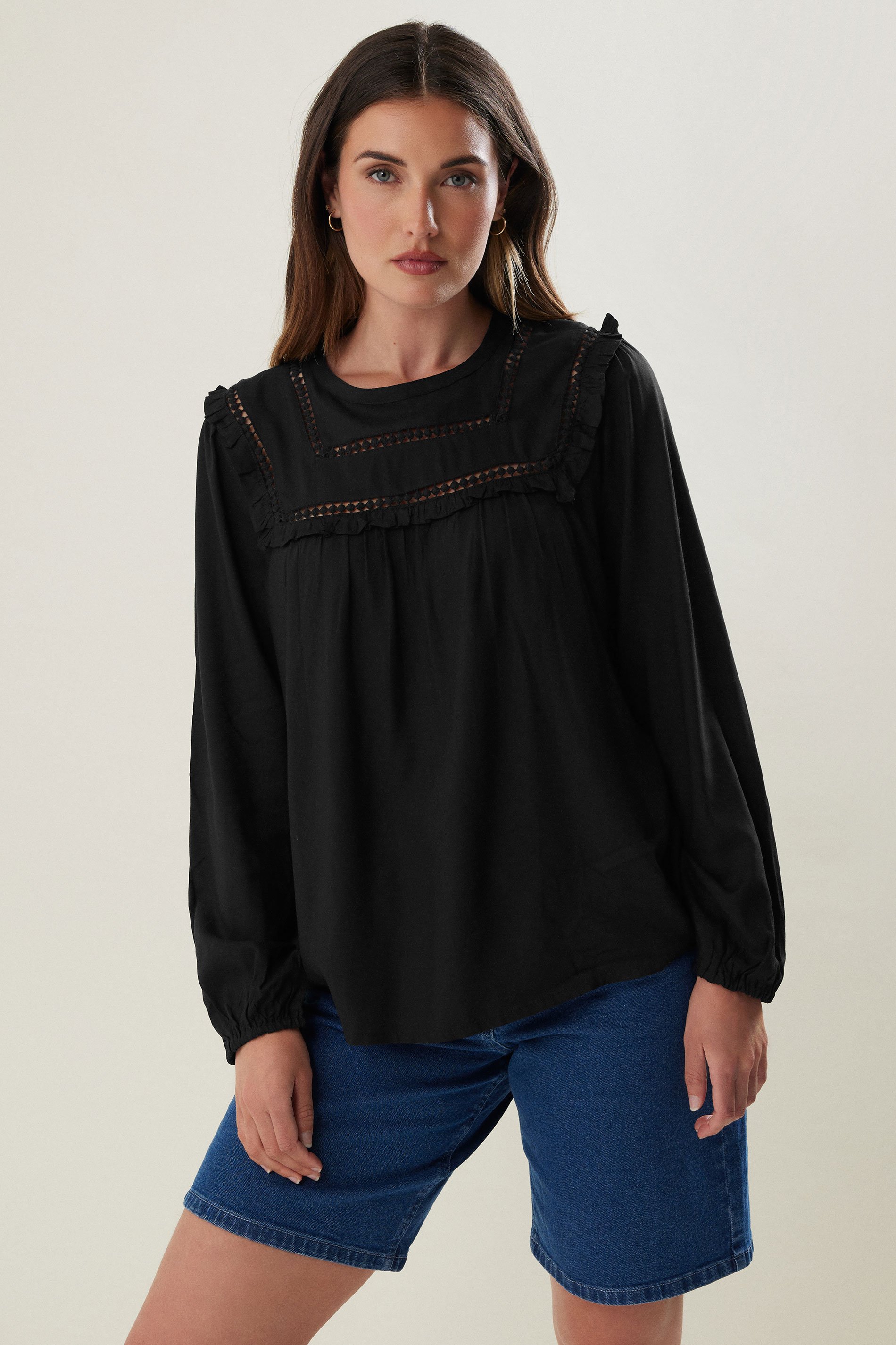 LTS Tall Black Woven Frill Blouse | Long Tall Sally