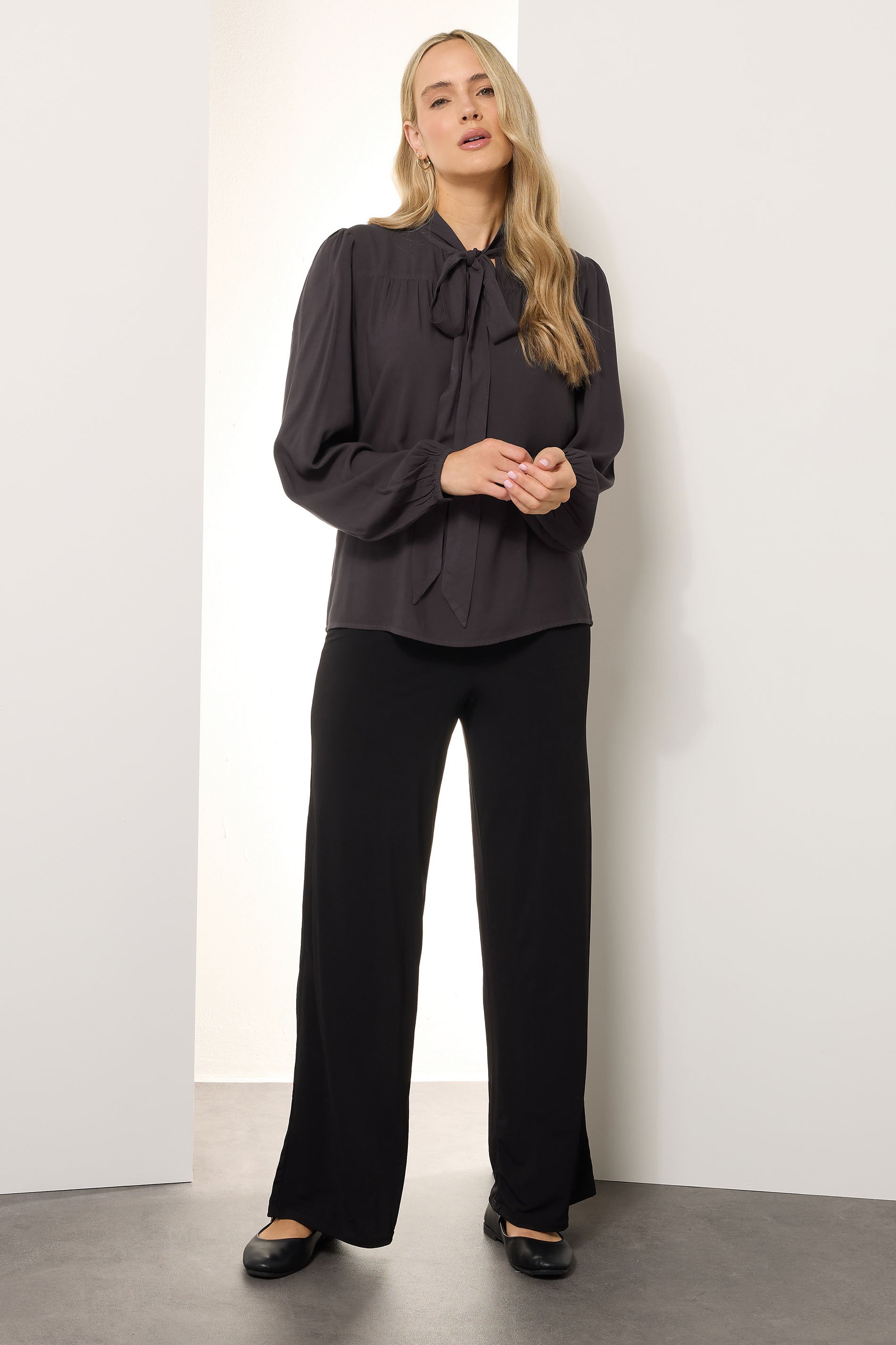 LTS Tall Dark Purple Acid Wash Tie Neck Blouse | Long Tall Sally 4