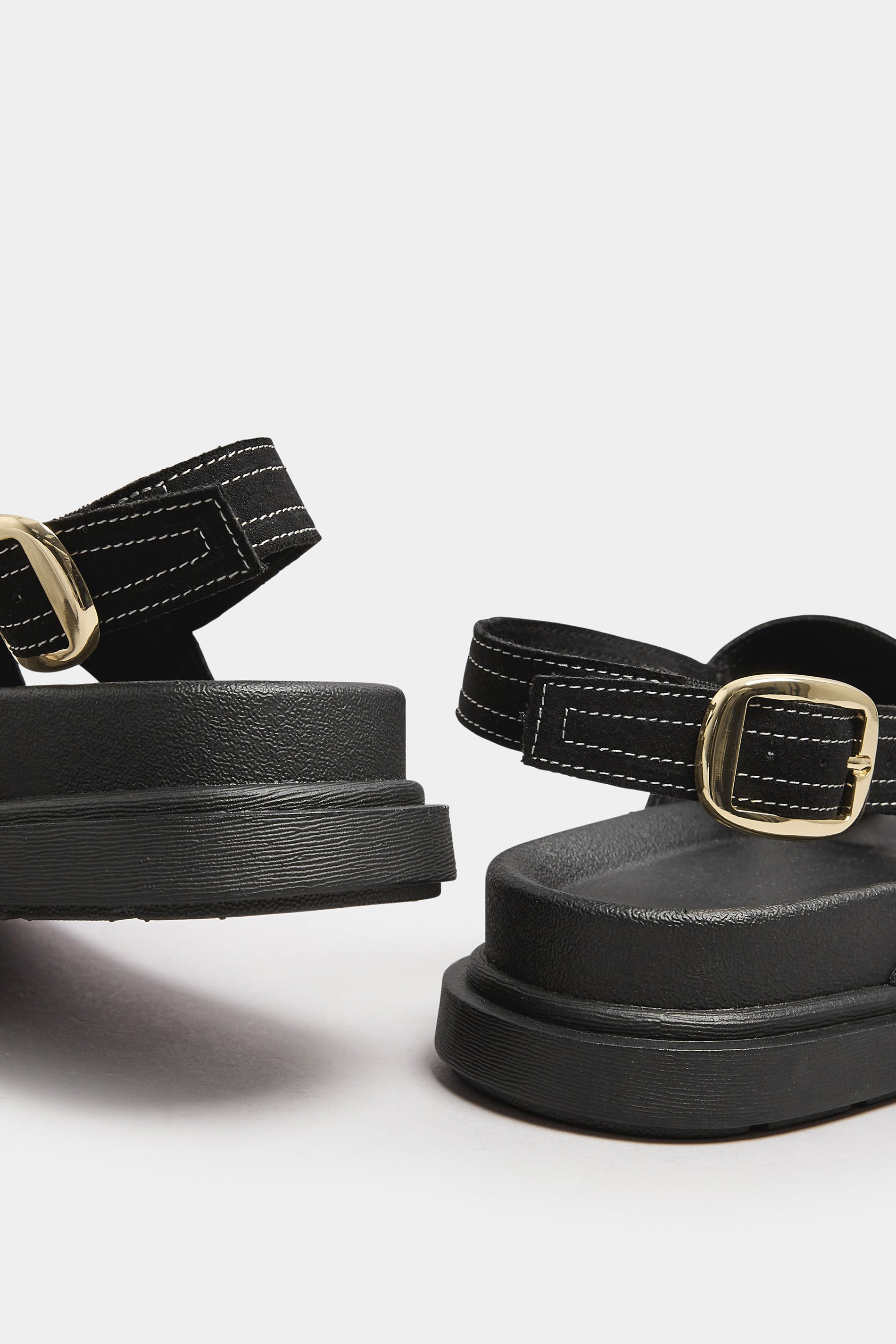 Black Contrast Stitch Cross Strap Sandals In Extra Wide EEE Fit | Yours Clothing 4