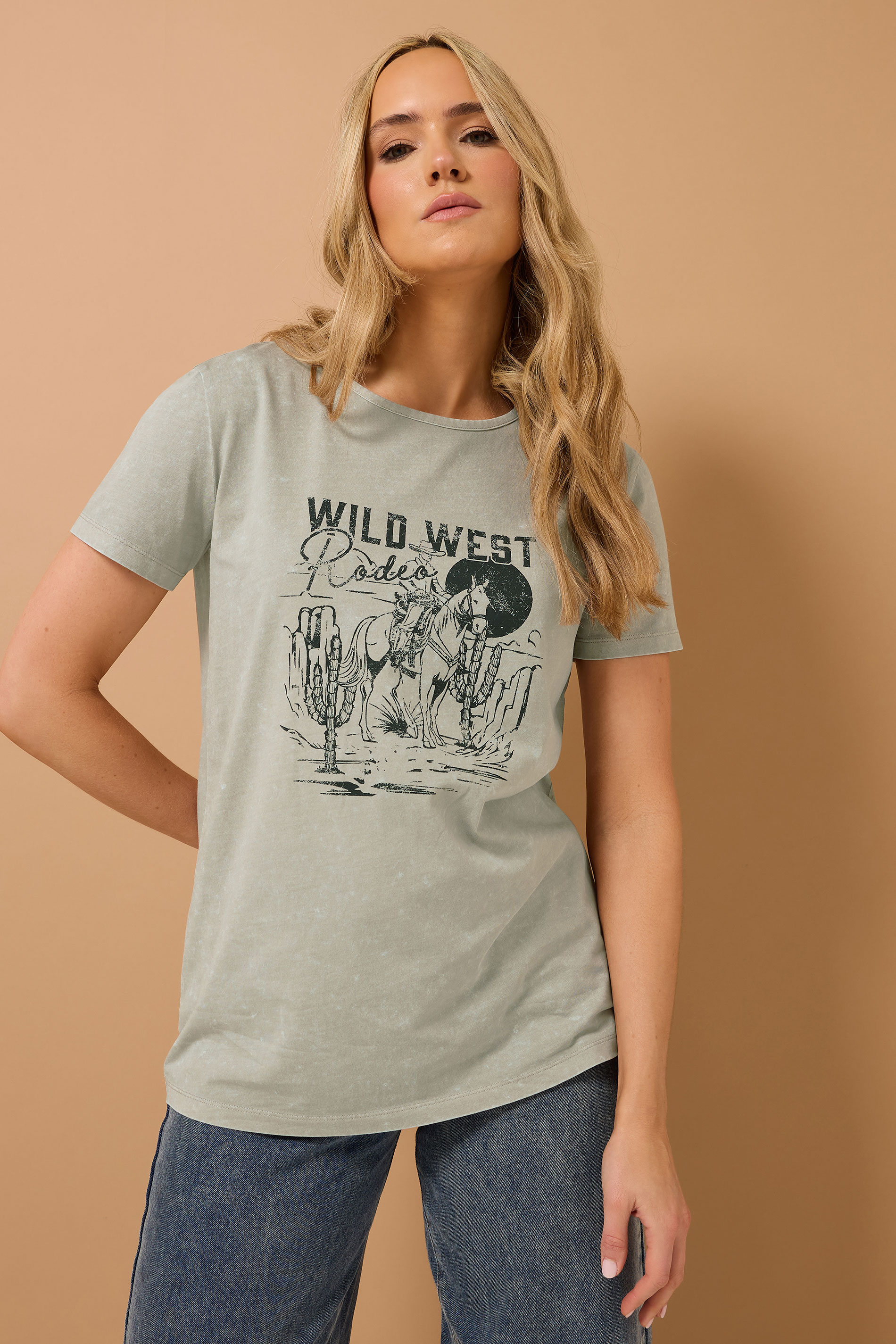 LTS Tall Natural Brown 'Wild West' Slogan T-Shirt | Long Tall Sally 3