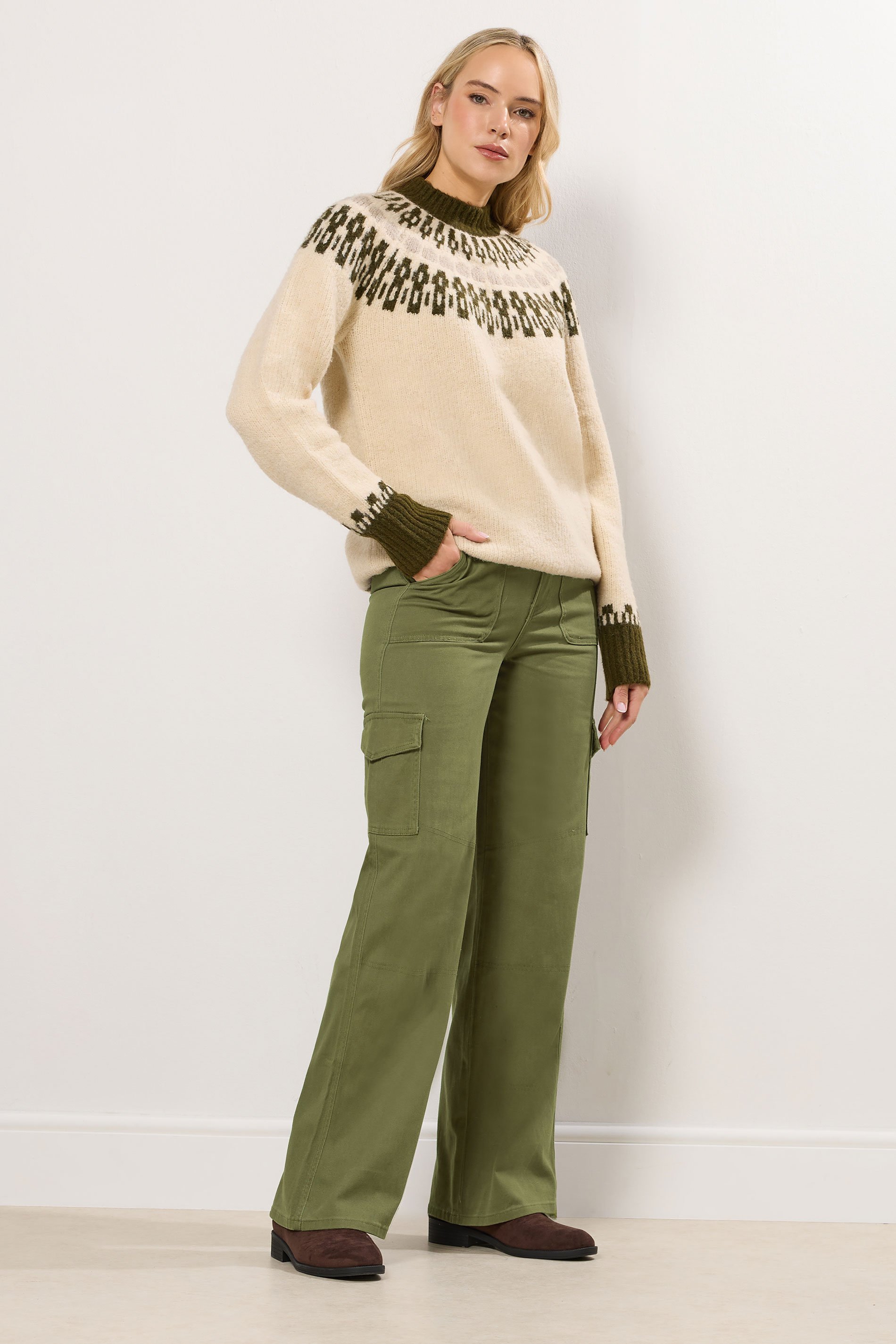 LTS Tall Khaki Green Utility Cargo Trousers | Long Tall Sally 1