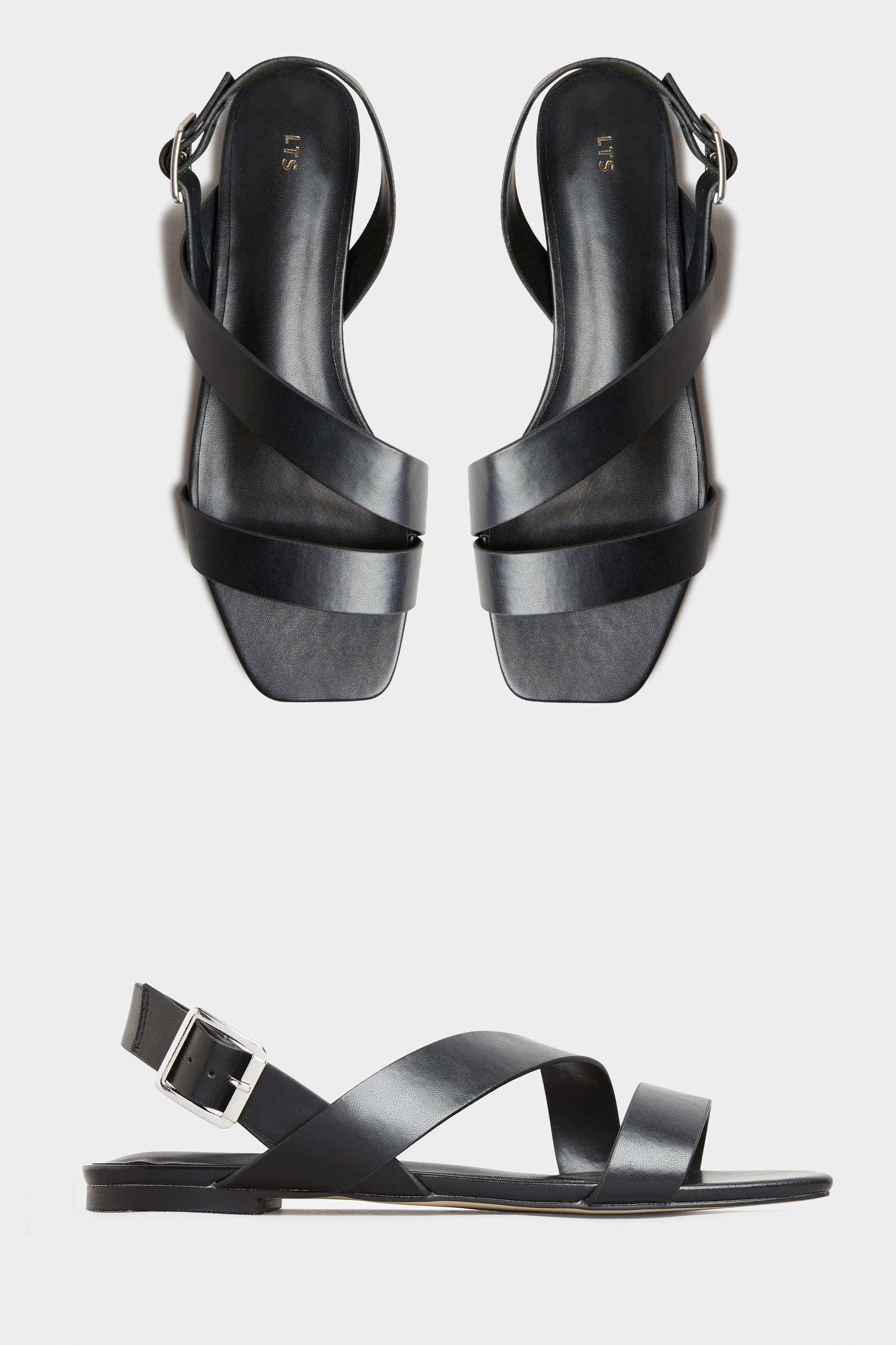 LTS Black Crossover Strap Sandals In Standard Fit | Long Tall Sally 2