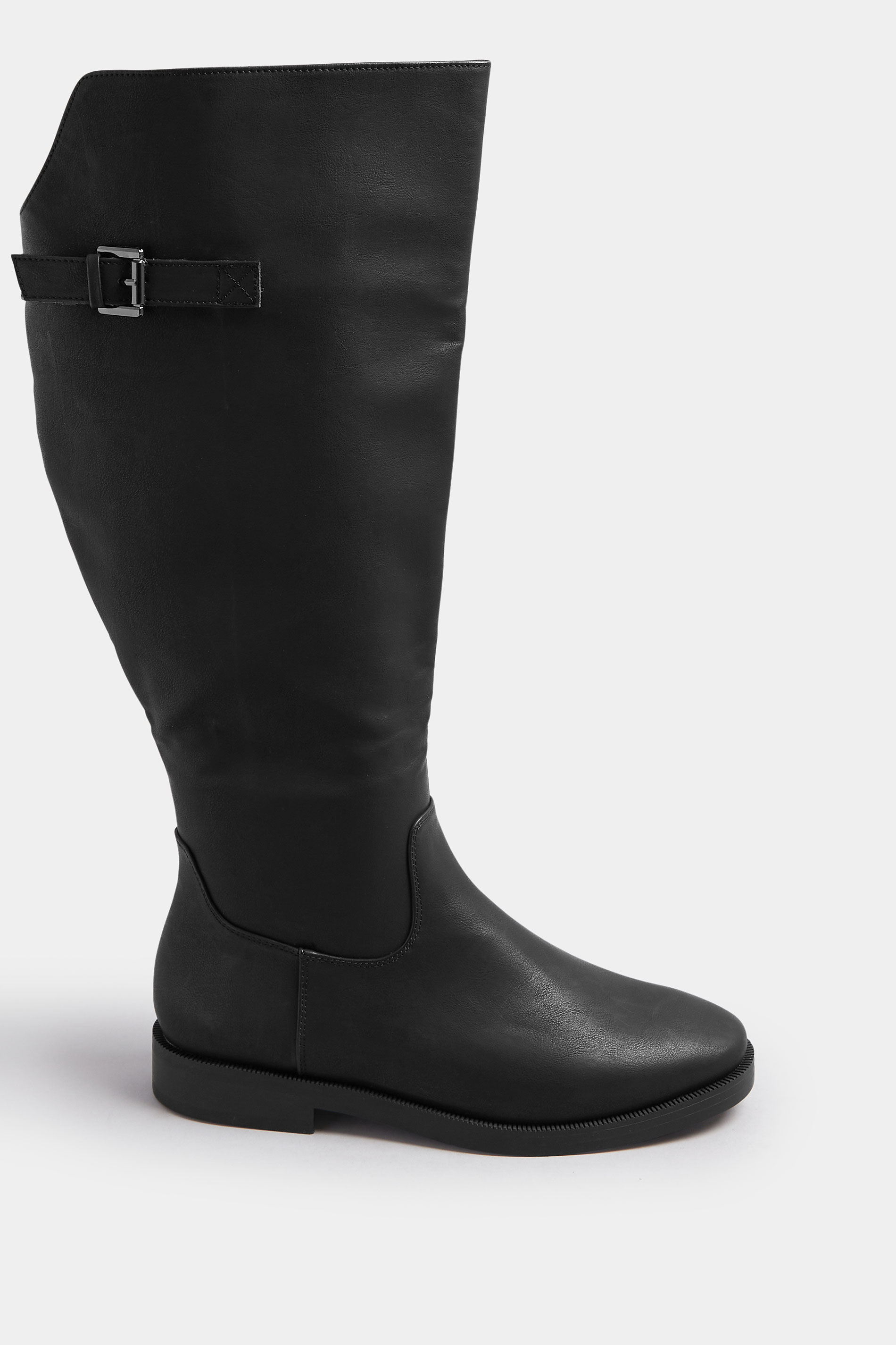 Black Faux Leather Buckle Detail Knee High Boots In Extra Wide EEE Fit | Yours Clothing 3