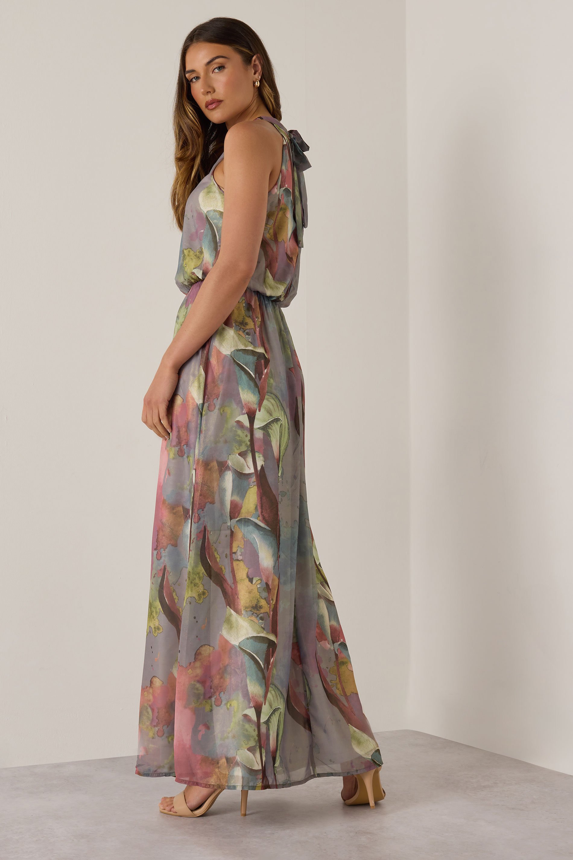 LTS Tall Purple Sheer Floral Abstract Shimmer Maxi Dress | Long Tall Sally 3
