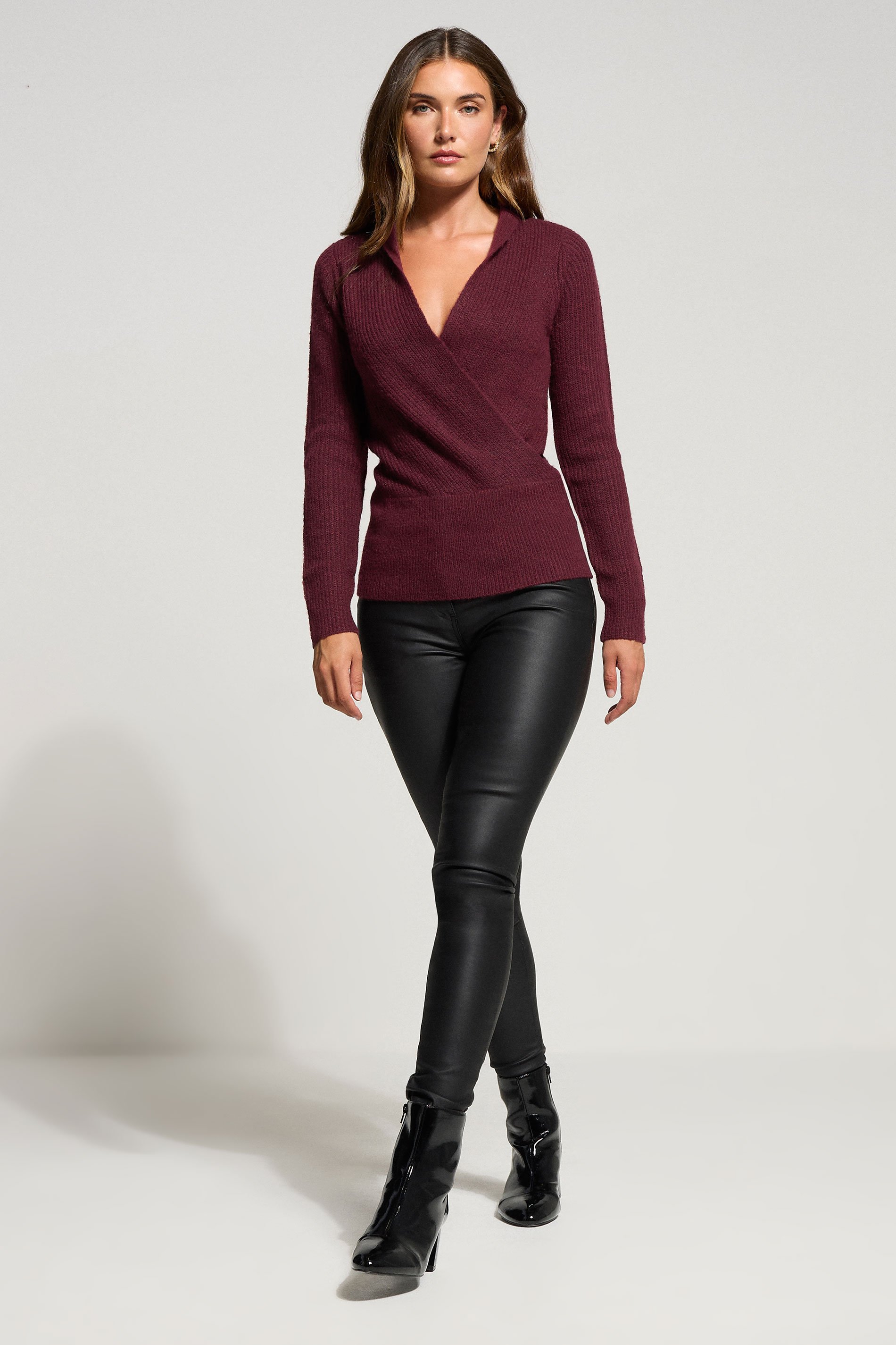 LTS Tall Burgundy Red Knitted Wrap Jumper | Long Tall Sally 2