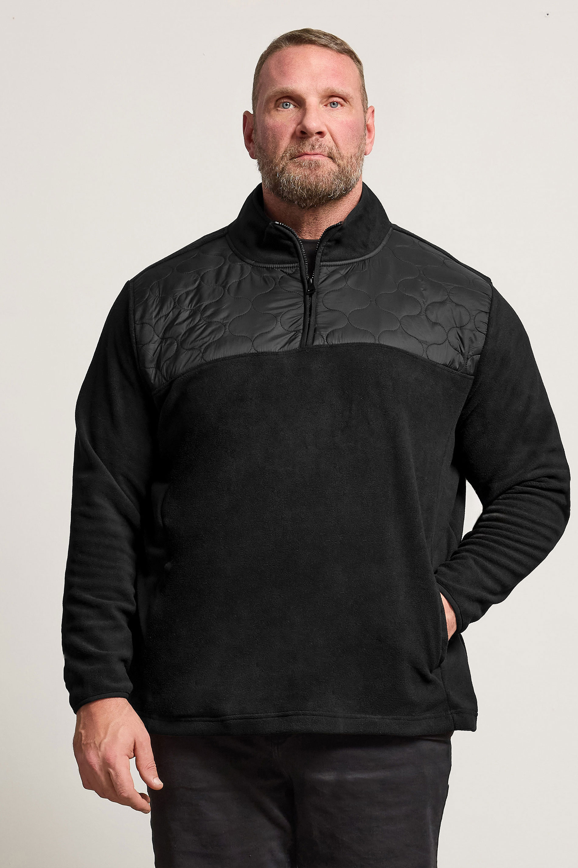 BadRhino Big & Tall Black Quarter Zip Quilted Fleece Jacket | BadRhino 3