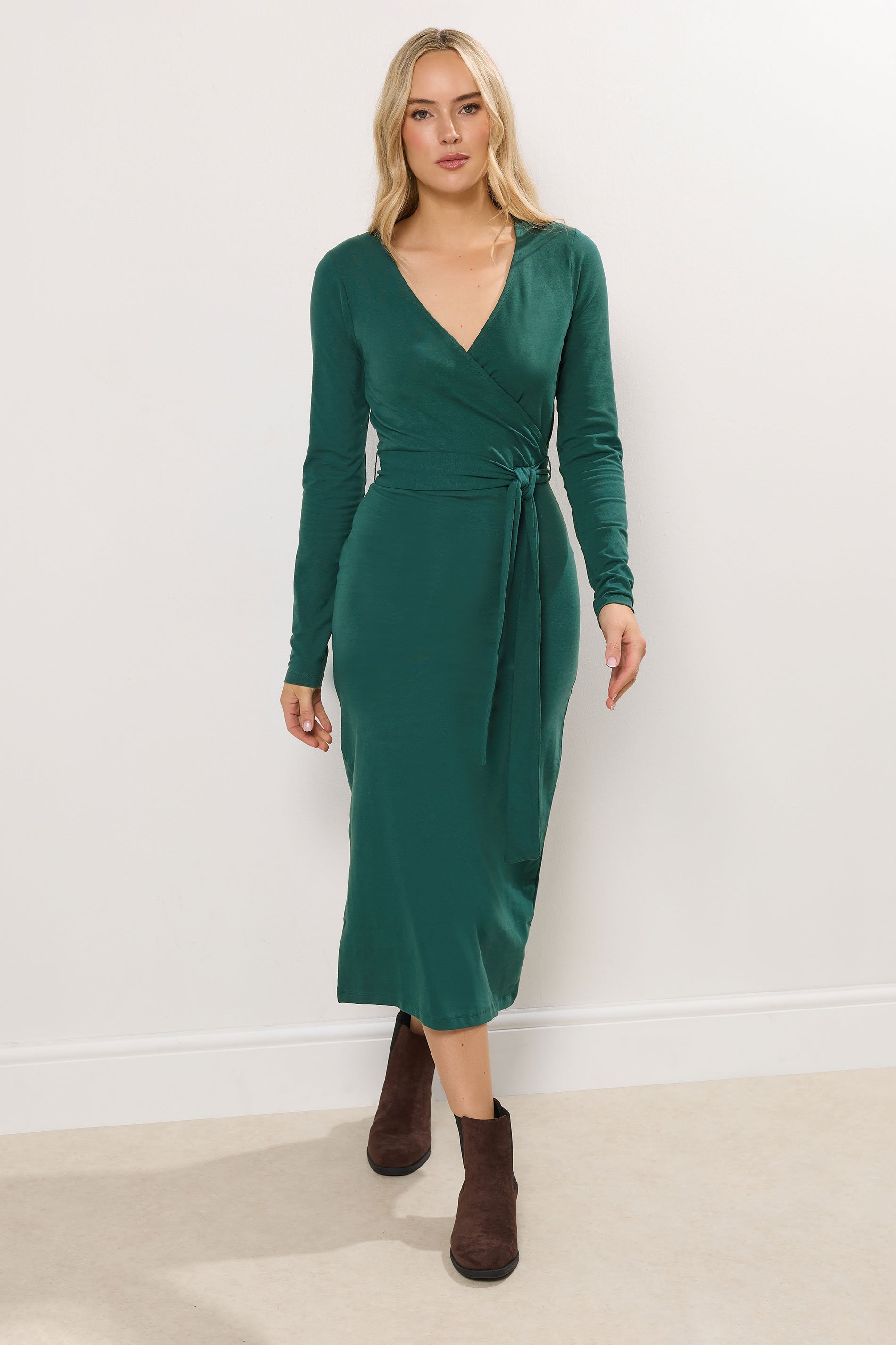 LTS Tall Dark Green Wrap Midi Dress | Long Tall Sally 1