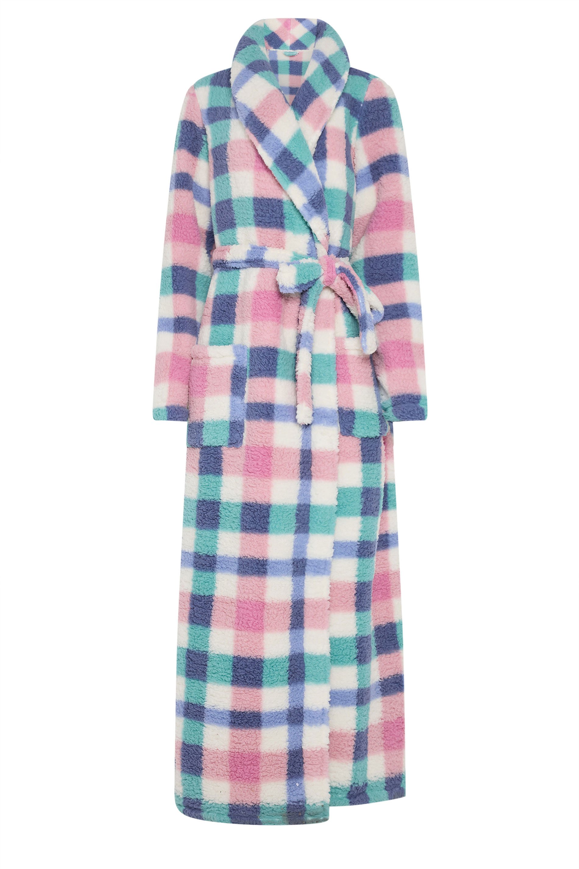 LTS Tall Blue & Pink Check Shawl Dressing Gown | Long Tall Sally 6