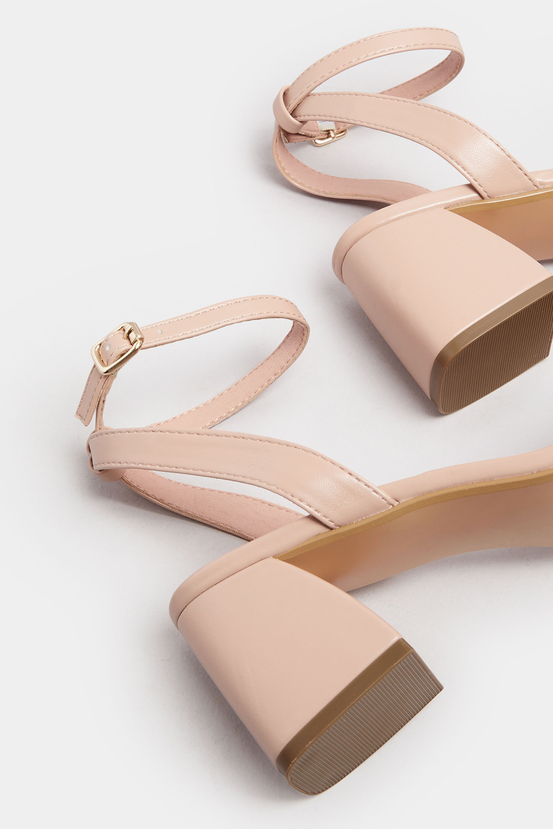 Nude Faux Leather Block Heel Sandals In Extra Wide EEE Fit | Yours Clothing 5
