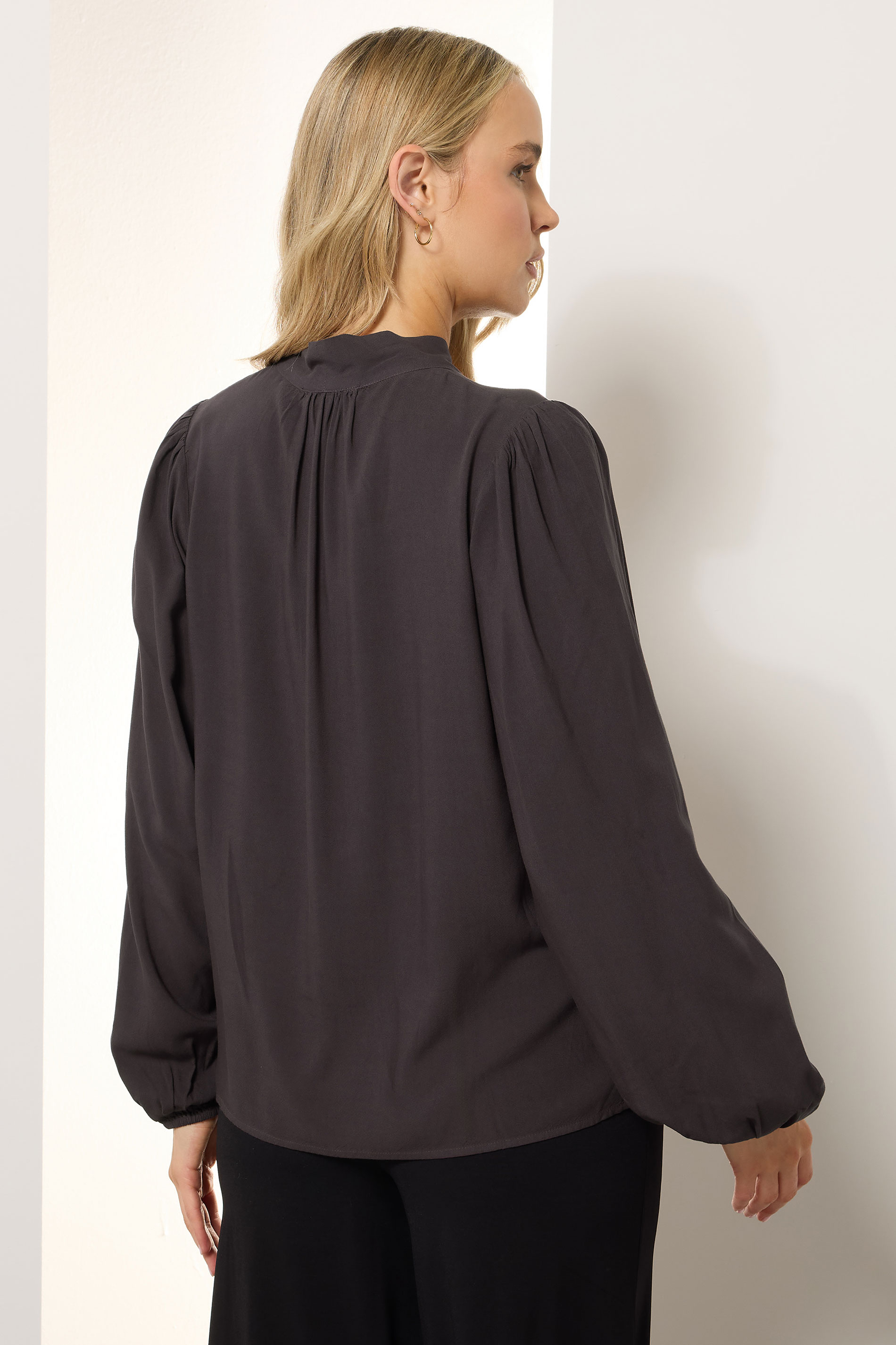 LTS Tall Dark Purple Acid Wash Tie Neck Blouse | Long Tall Sally 5