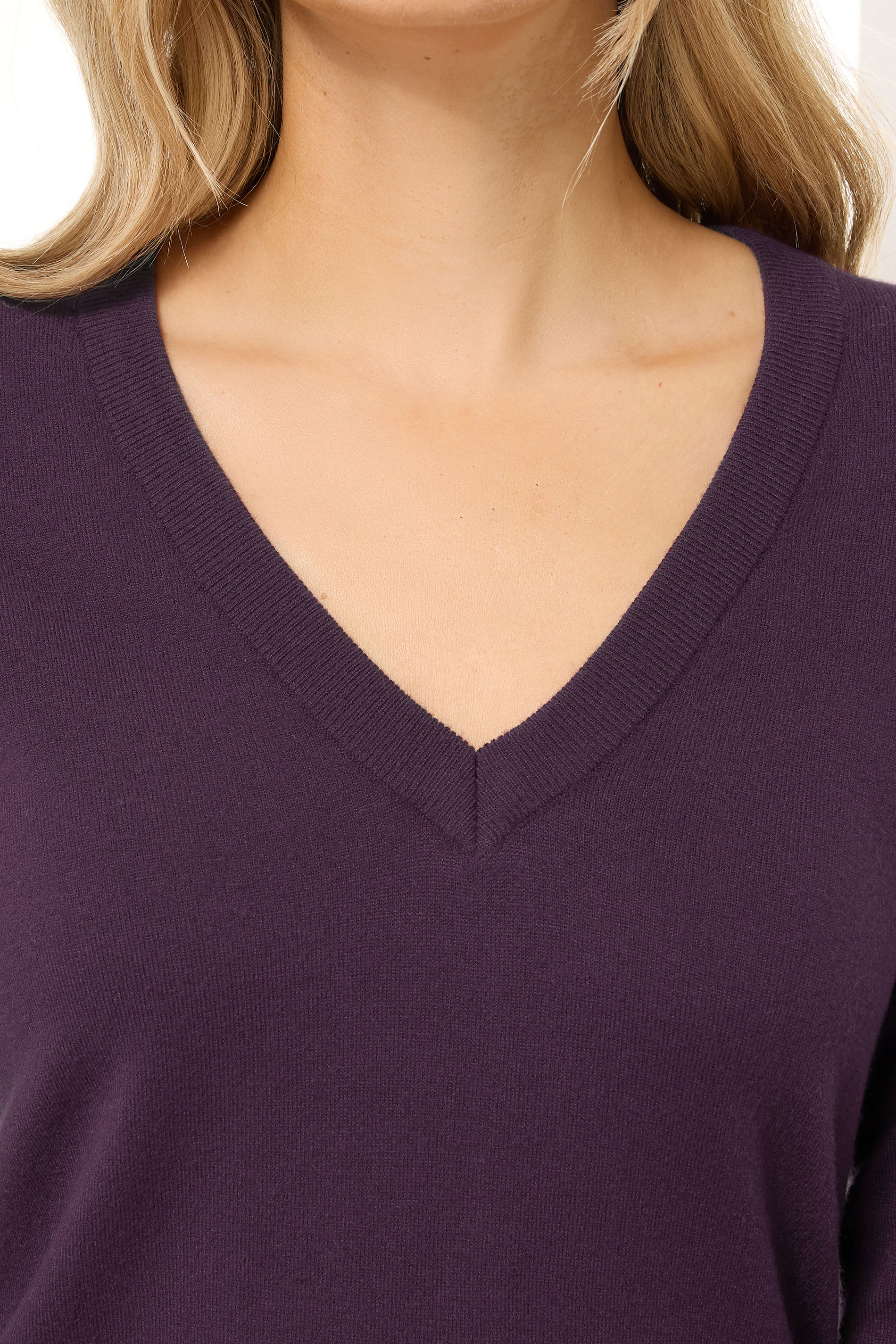 LTS Tall Dark Purple Knit V-Neck Jumper | Long Tall Sally 4