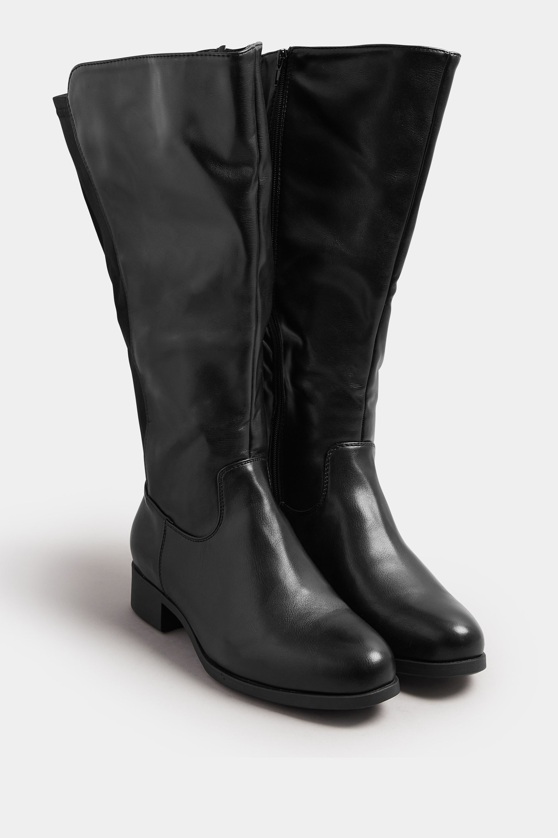 Black Faux Leather Wide Calf Knee High Boots In Extra Wide EEE Fit | Yours Clothing 2