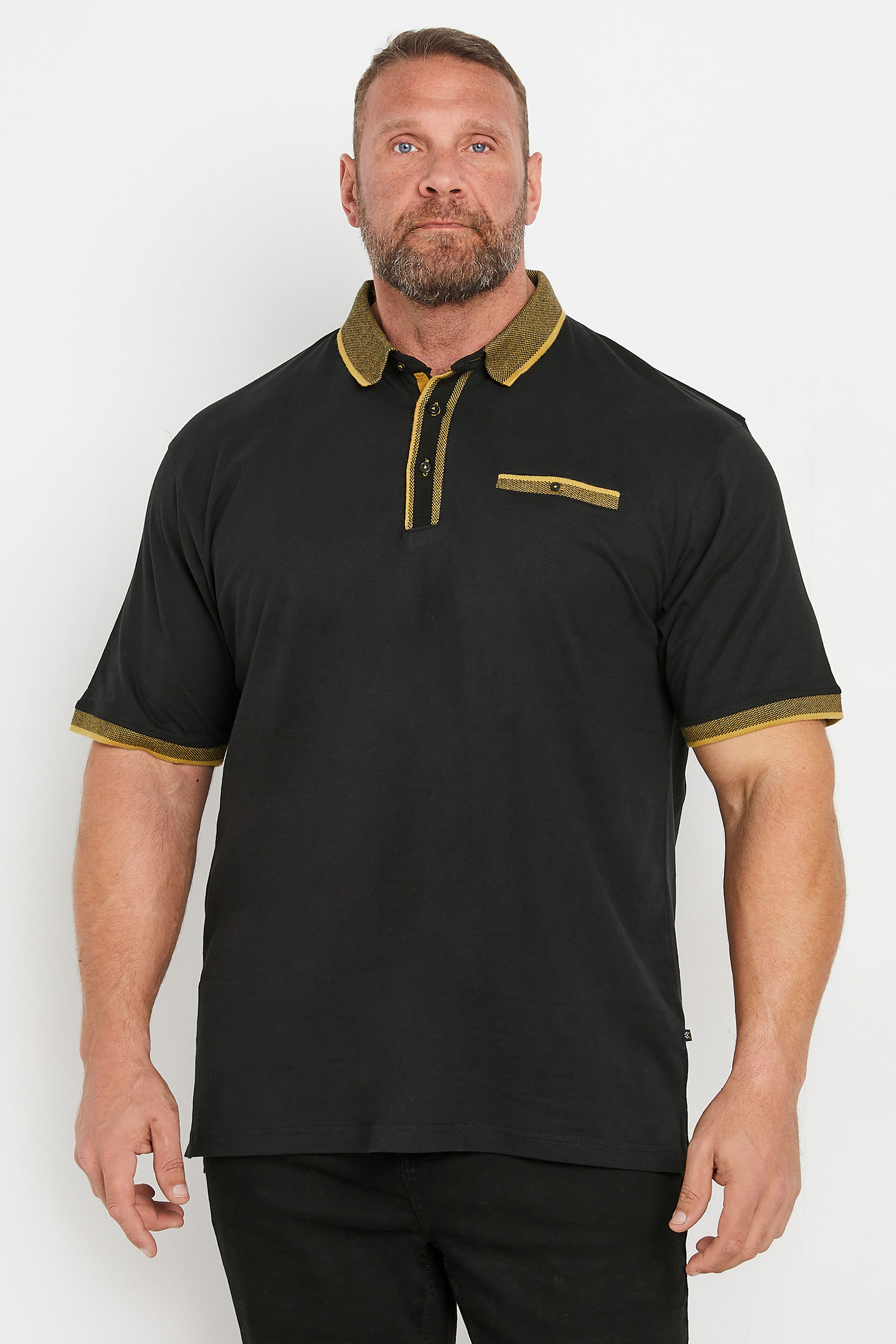 KAM Big & Tall Black Jacquard Collar Polo Shirt | BadRhino 2