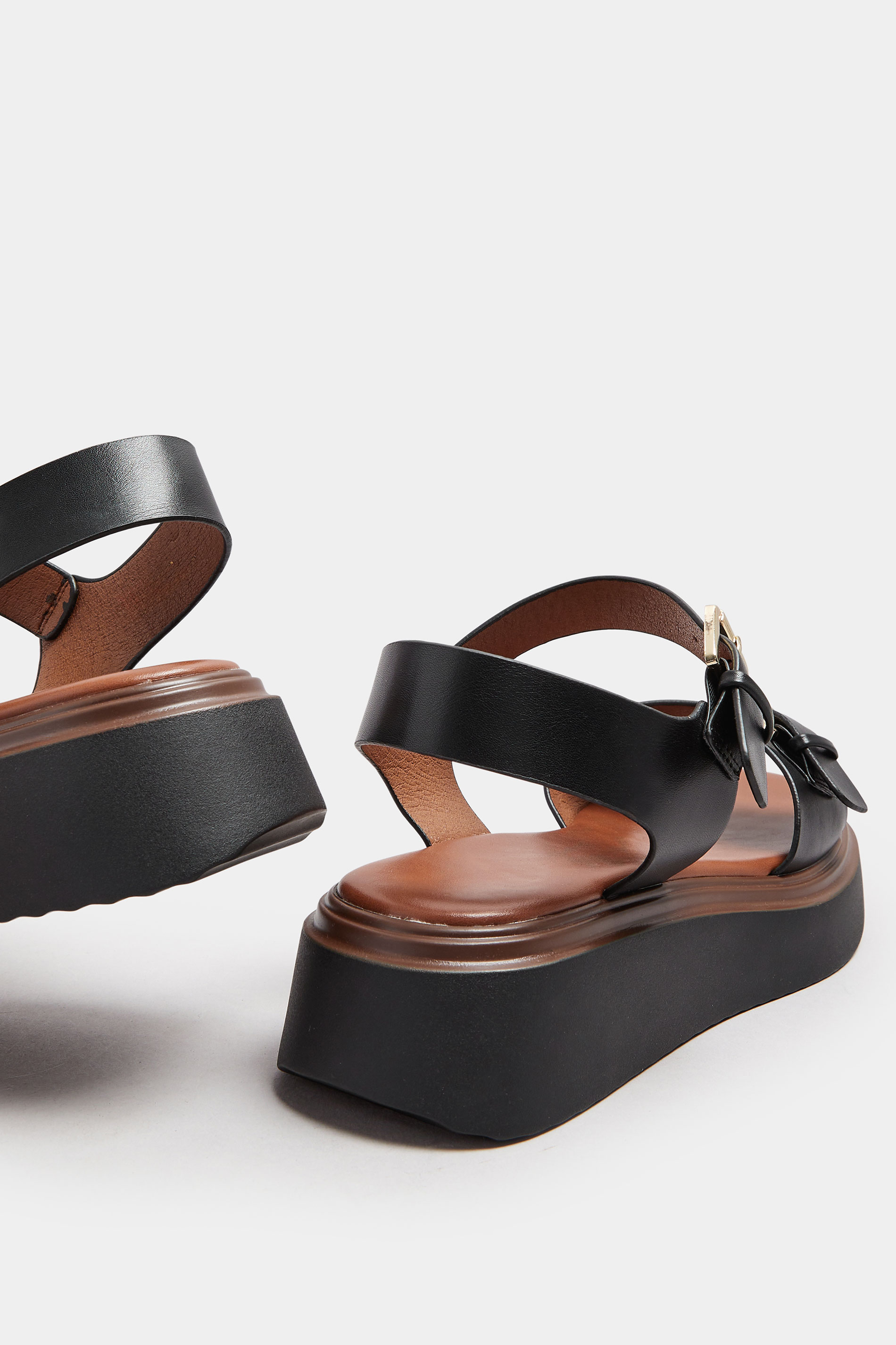 Black Buckle Chunky Platform Sandals In Extra Wide EEE Fit | Yours Clothing 5