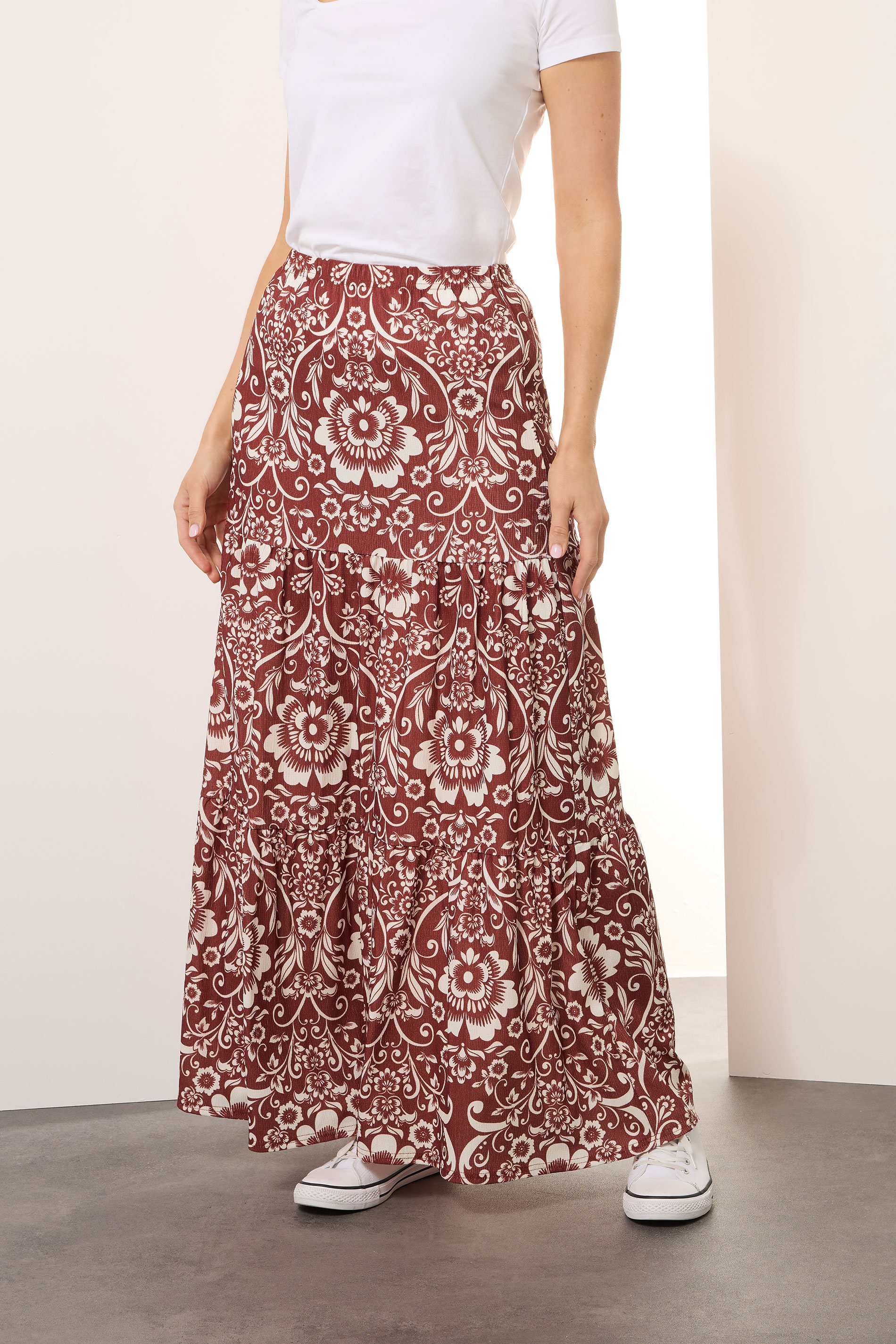 LTS Tall Red Floral Print Tiered Maxi Skirt | Long Tall Sally 2
