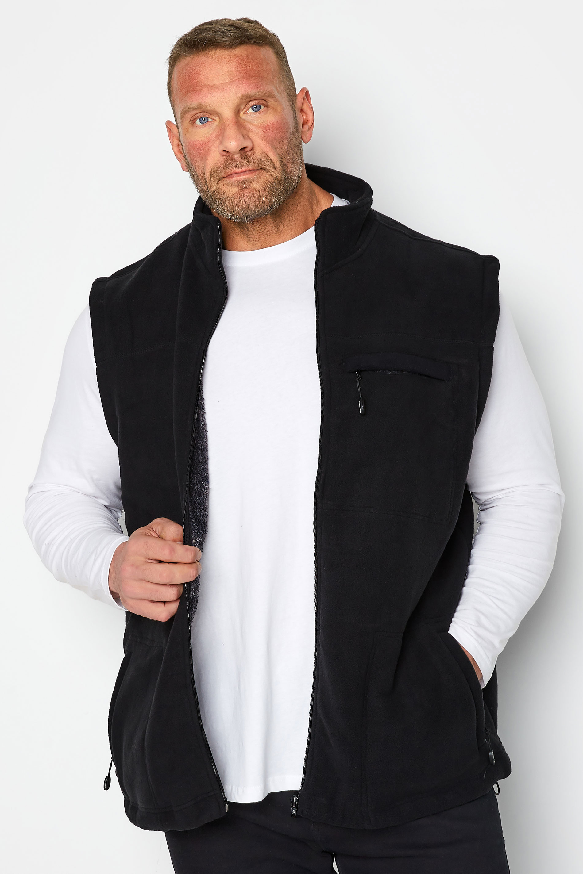 KAM Big & Tall Black Fleece Gilet | BadRhino 1