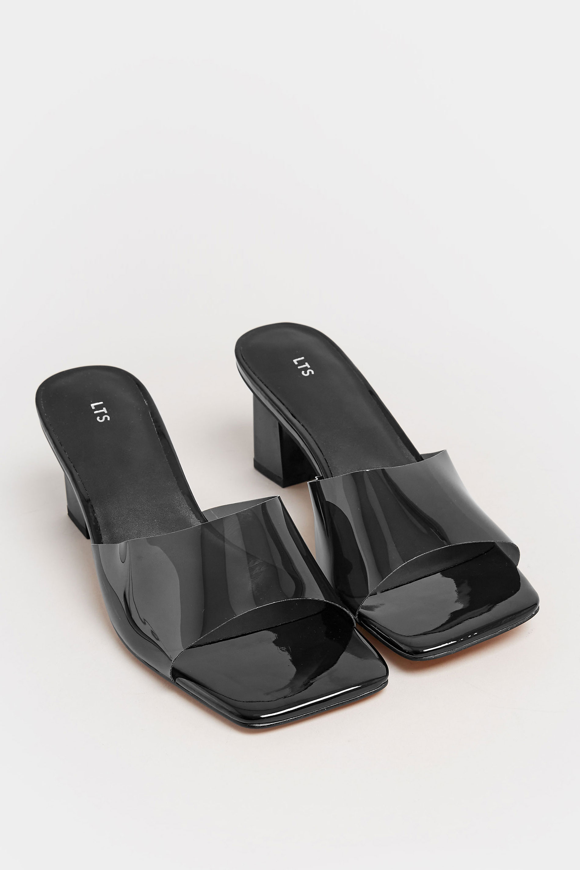 LTS Black Perspex Block Heel Mules In Standard Fit | Yours Clothing 2