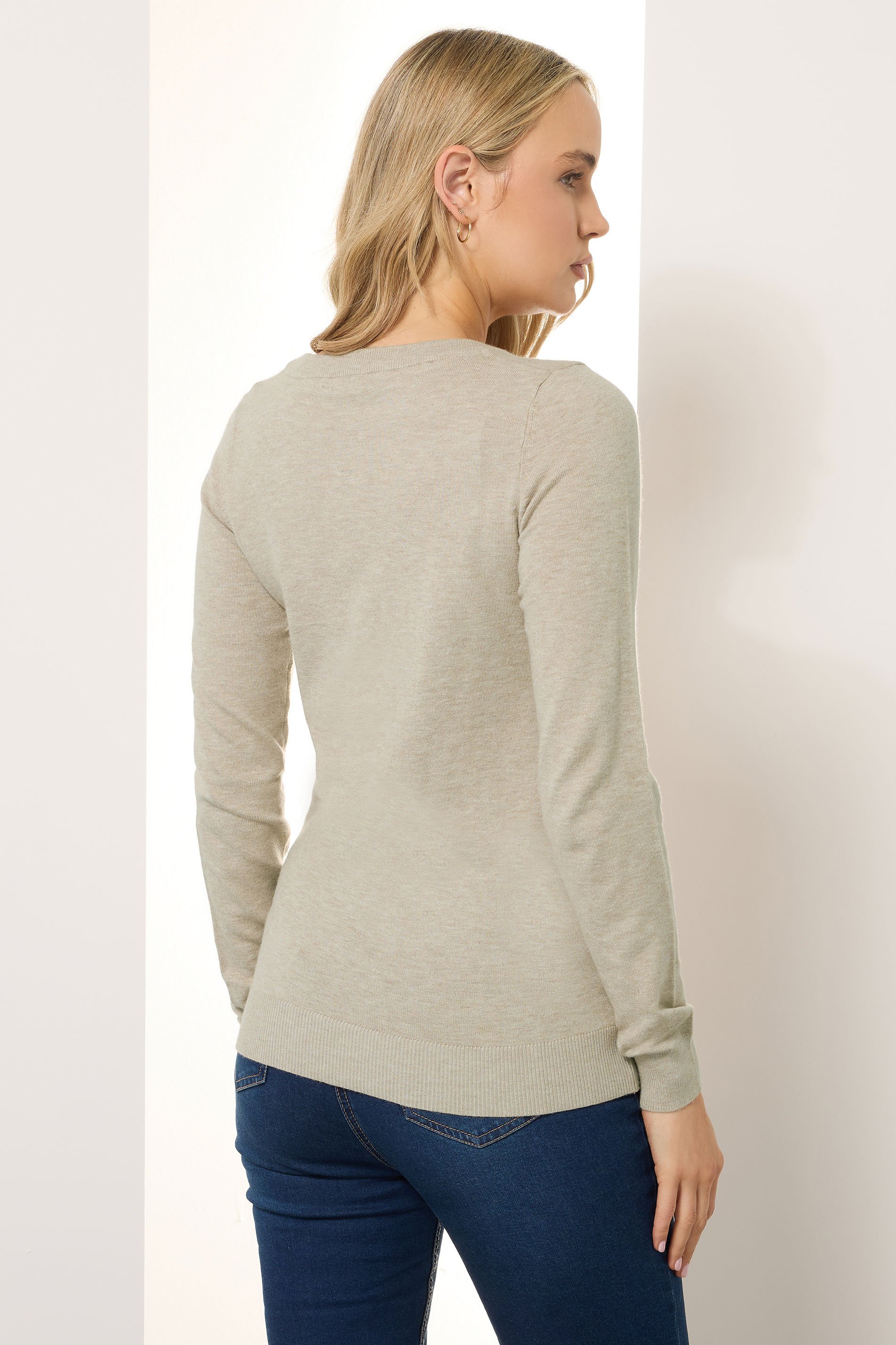 LTS Tall Natural Brown Marl Knit V-Neck Jumper | Long Tall Sally 3