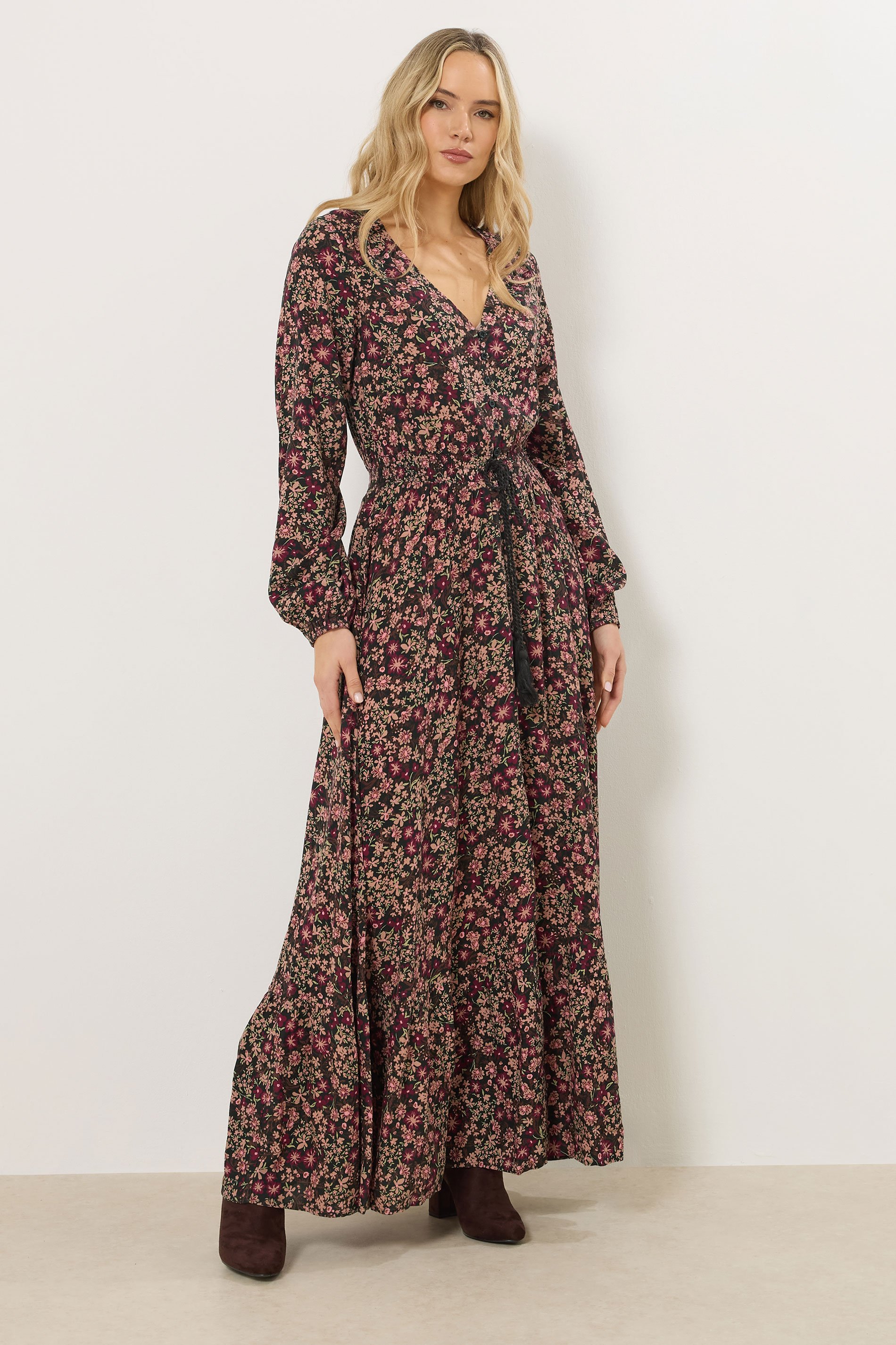 LTS Tall Black Floral Button Maxi Dress | Long Tall Sally 2