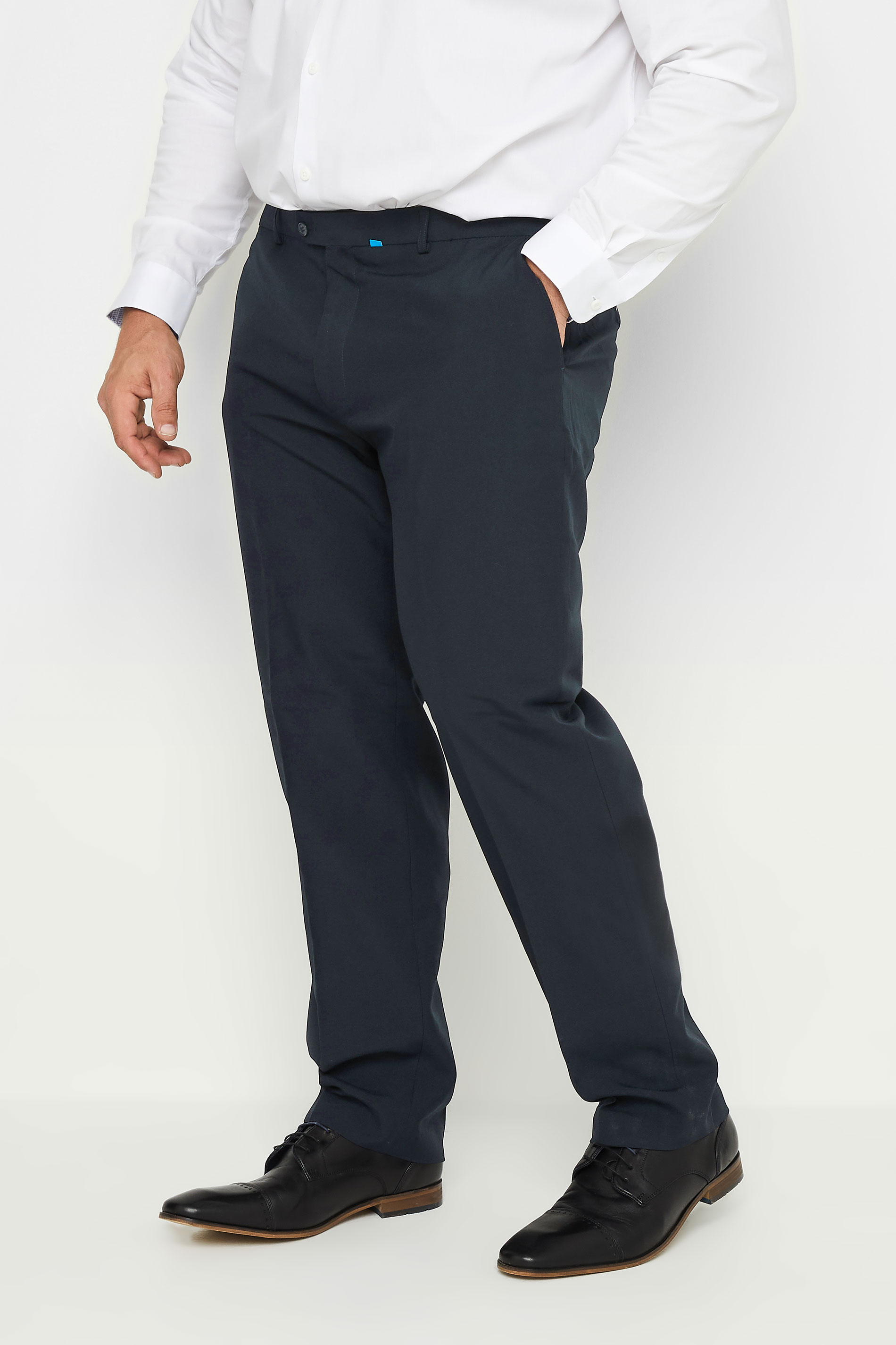 D555 Big & Tall Navy Blue Side Adjustable Waist Trousers | BadRhino 1