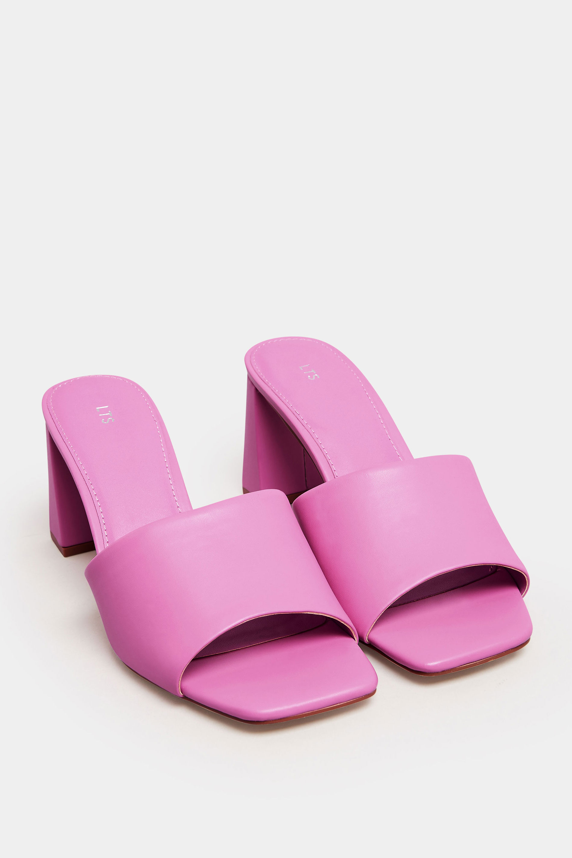 LTS Pink Faux Leather Block Heel Mules In Standard Fit | Long Tall Sally 2