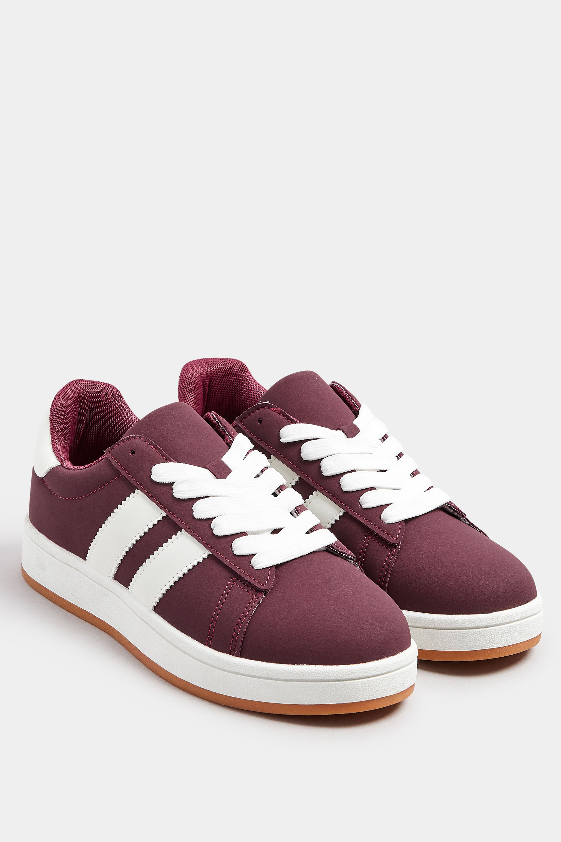 Burgundy Red Padded Lace Up Trainers In Wide E Fit | Yours Clothing 2