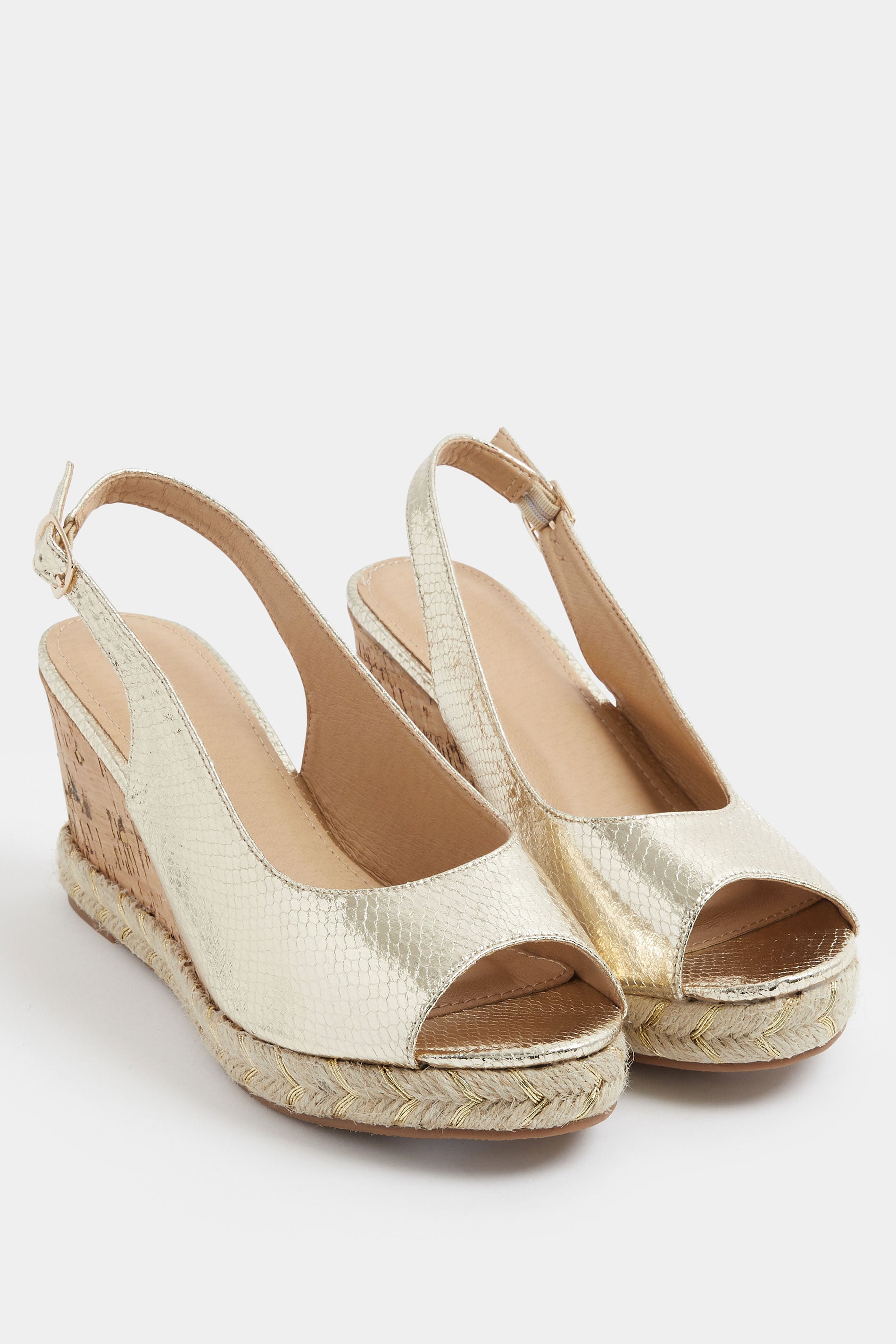 Gold Faux Leather Snake Wedge Sandals In Wide E Fit | Yours Clothing 3