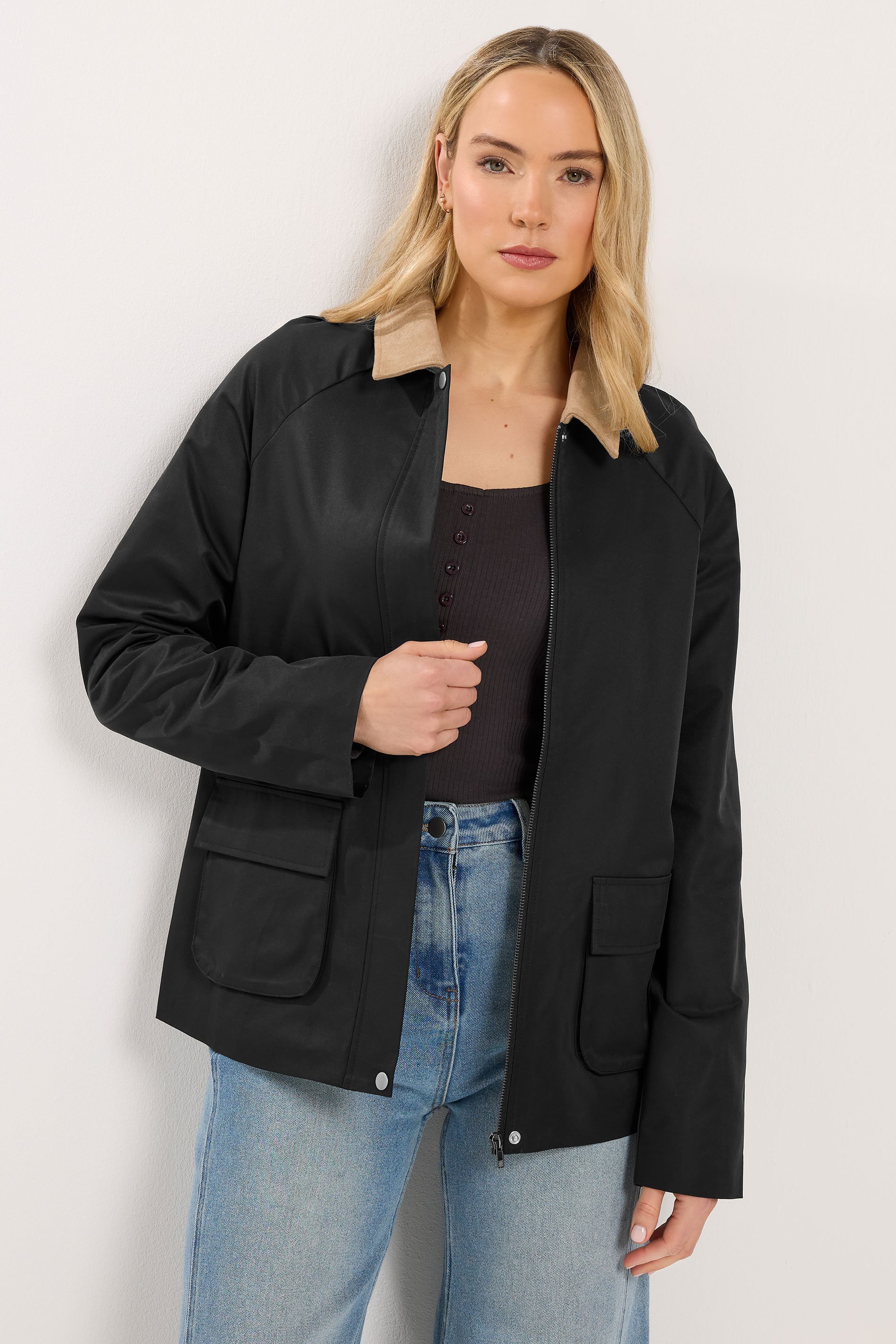 LTS Tall Women's Black Contrast Collar Barn Jacket | Long Tall Sally 1