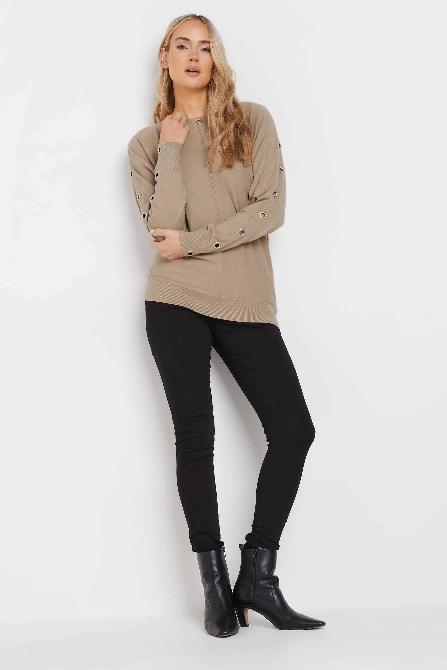 LTS Tall Women's Beige Brown Eyelet Sleeve Jumper | Long Tall Sally 2