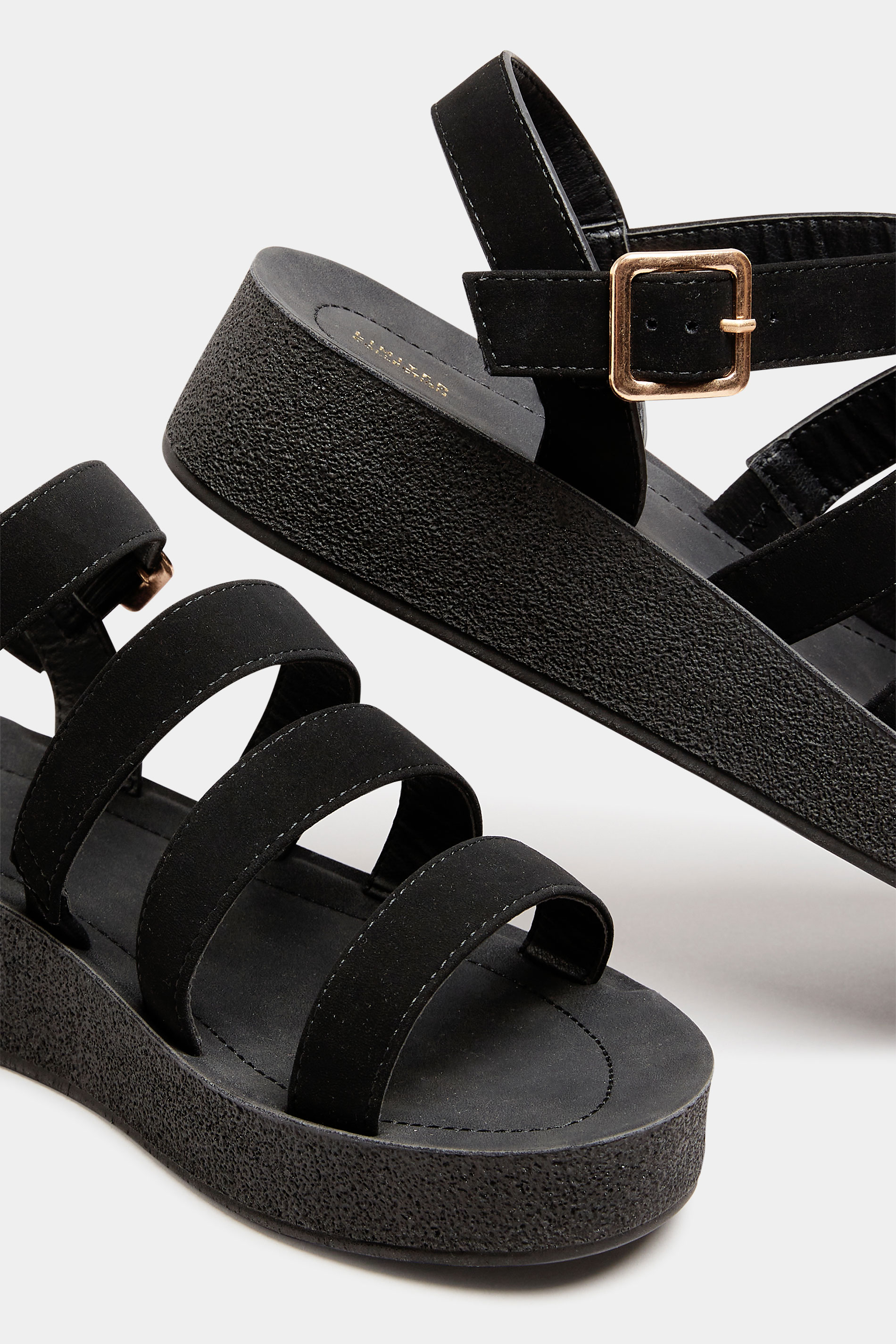 Yours Black Multi Strap Sporty Platform Sandals In Extra Wide Fit 5