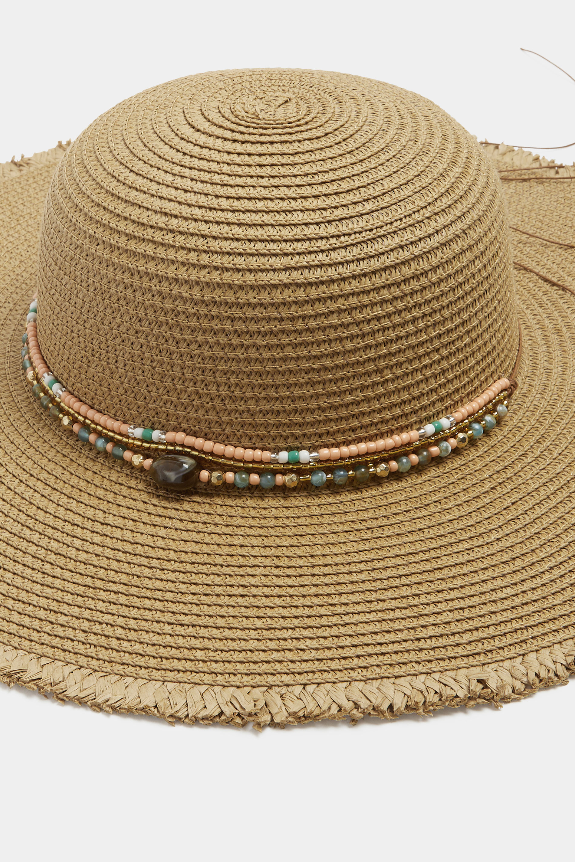 Brown Bead Detail Straw Hat | Yours Clothing 2